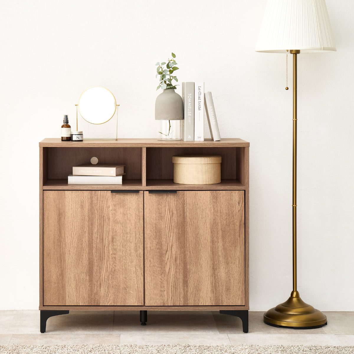 キャビネット 幅90cm 木目調 背面化粧 ( 棚 ラック 収納 家具 A4対応 テレビ台 可動棚 テレビボード サイドボード リビング ナチュラル ホワイト ダークブラウン ) 【ホワイト】 ホワイト