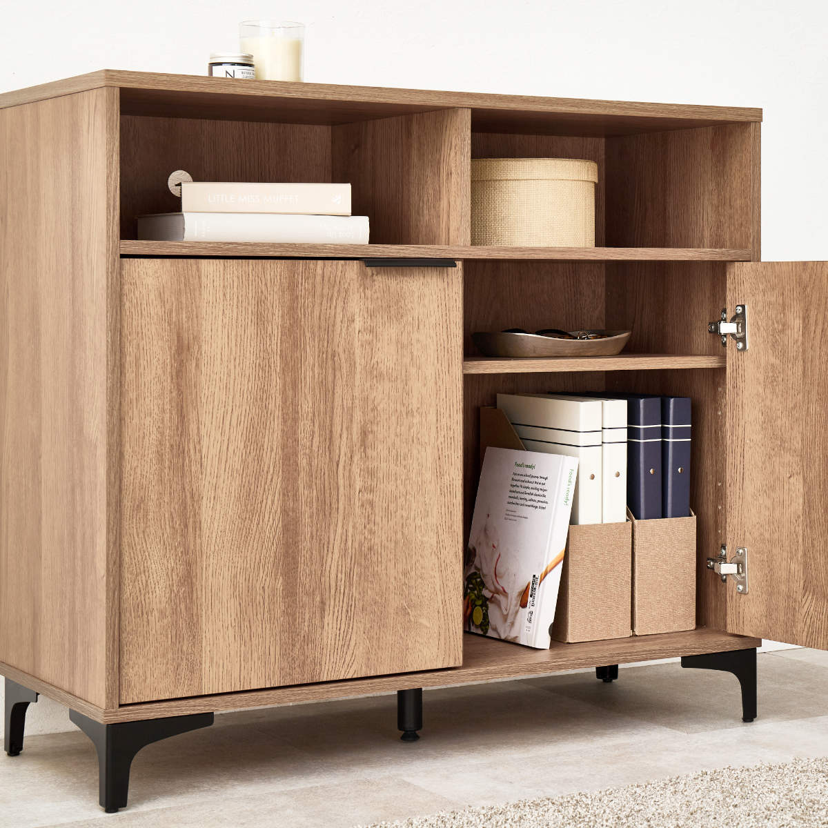 キャビネット 幅90cm 木目調 背面化粧 ( 棚 ラック 収納 家具 A4対応 テレビ台 可動棚 テレビボード サイドボード リビング ナチュラル ホワイト ダークブラウン ) 【ホワイト】 ホワイト