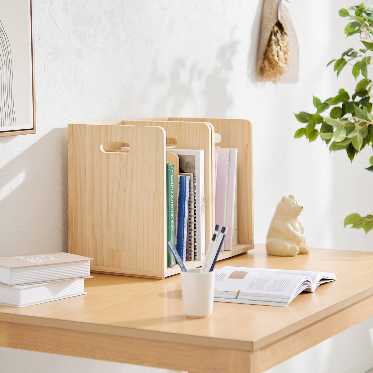 本棚 ブックラック 4個組み 積み重ね ブックスタンド 木製 幅24.5×奥行25.5×高さ35cm ( 本立て 本 収納 ブックエンド スタンド 卓上 デスク 卓上収納 ファイルスタンド デスク収納 ファイル収納 ファイル 雑誌 絵本 教科書 )