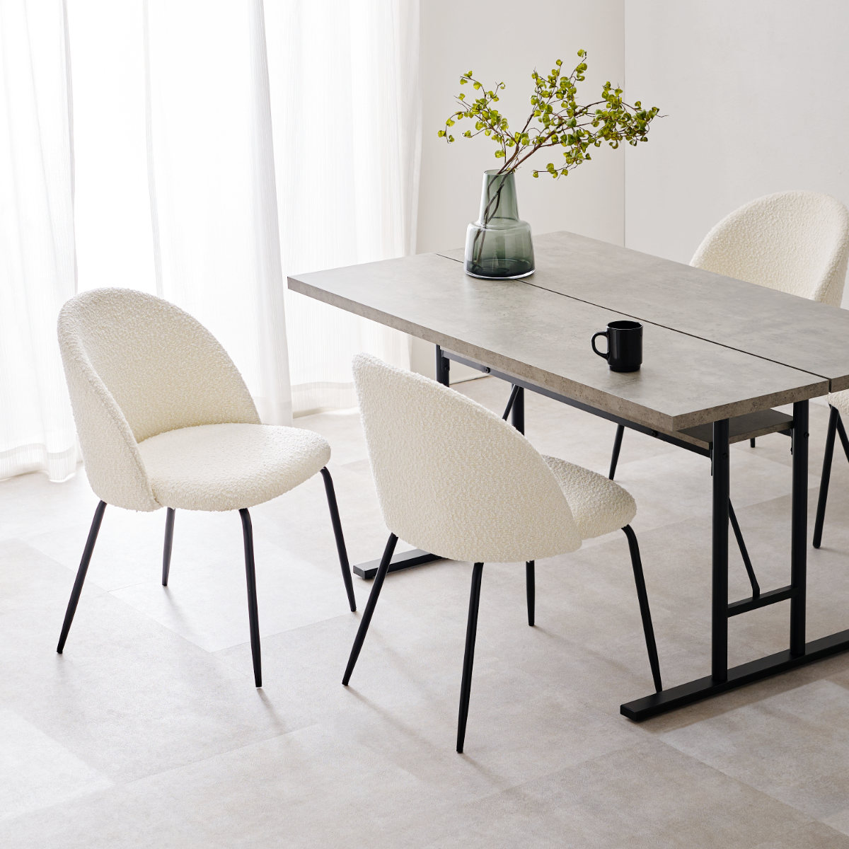 ダイニングチェア 同色2脚セット タイプ1 座面高44cm ブークレ生地 ( 食卓椅子 チェア ダイニング イス 椅子 スチール ファブリック アームレス 食卓 リビング おしゃれ ダイニングチェアー リビングチェア デスクチェア ) 【ダークグレー】 ダークグレー