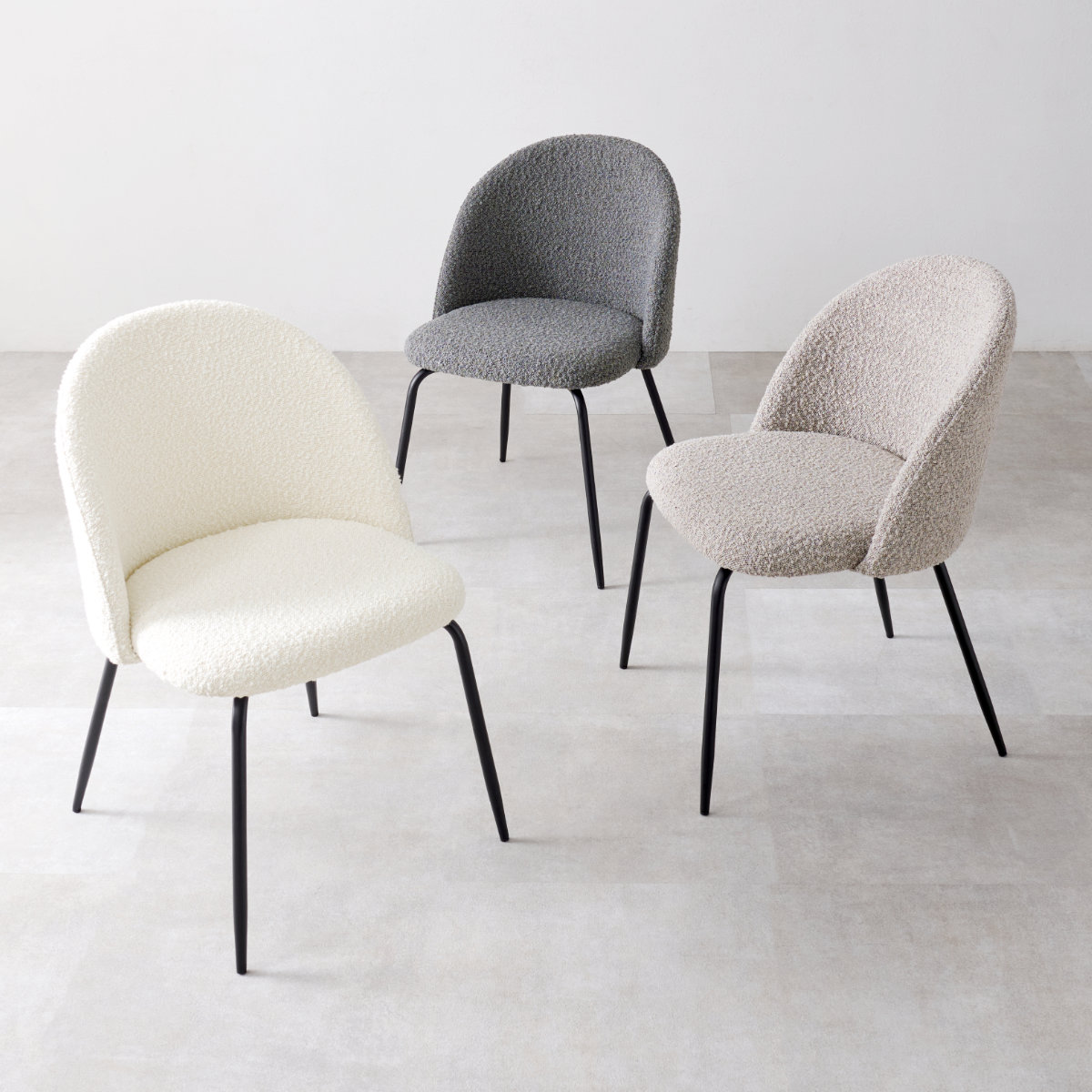 ダイニングチェア 同色2脚セット タイプ1 座面高44cm ブークレ生地 ( 食卓椅子 チェア ダイニング イス 椅子 スチール ファブリック アームレス 食卓 リビング おしゃれ ダイニングチェアー リビングチェア デスクチェア ) 【ダークグレー】 ダークグレー