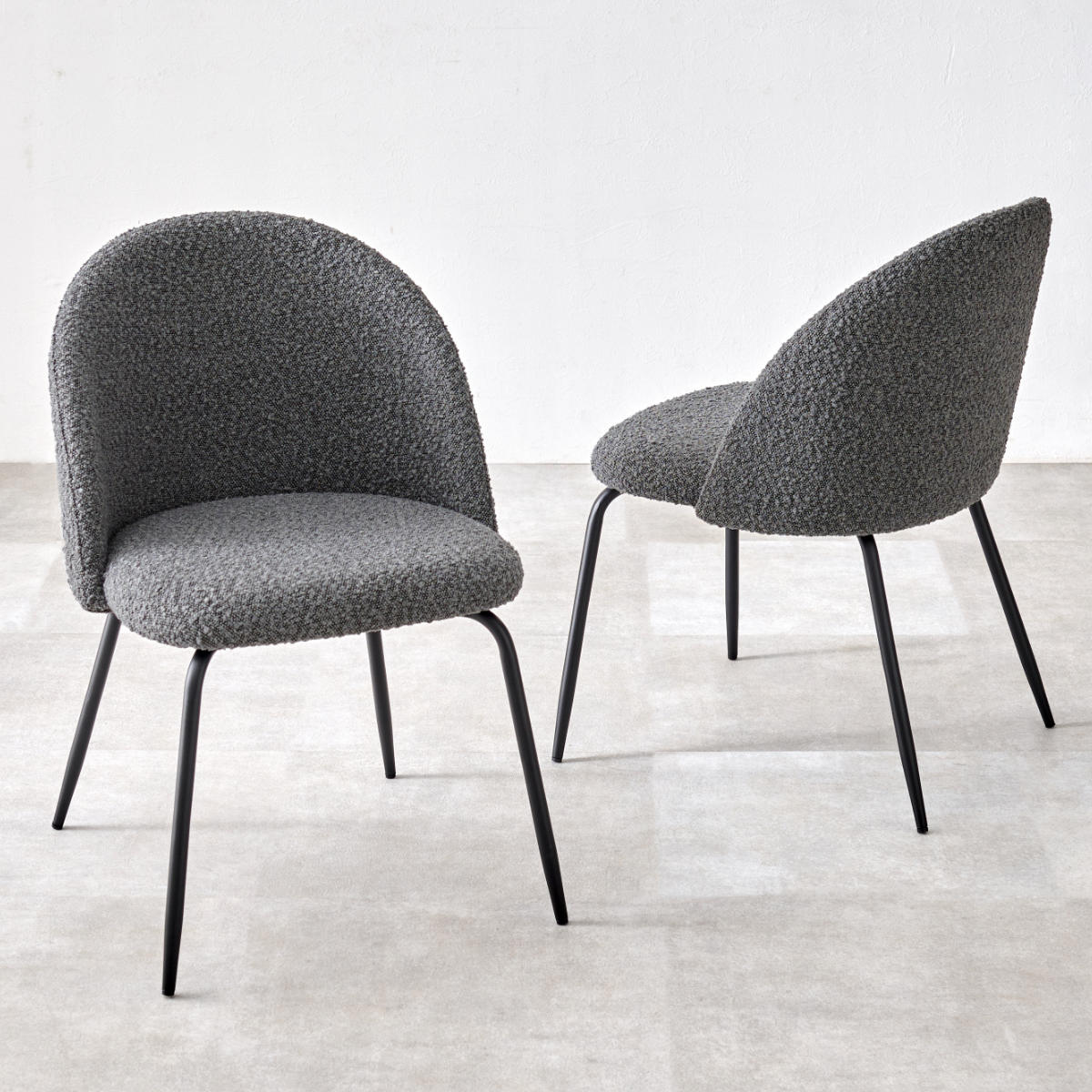 ダイニングチェア 同色2脚セット タイプ1 座面高44cm ブークレ生地 ( 食卓椅子 チェア ダイニング イス 椅子 スチール ファブリック アームレス 食卓 リビング おしゃれ ダイニングチェアー リビングチェア デスクチェア ) 【ダークグレー】 ダークグレー