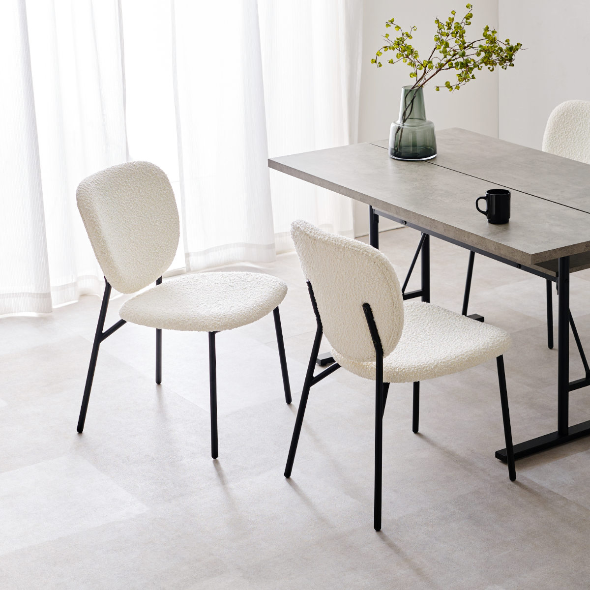 ダイニングチェア 同色2脚セット タイプ3 座面高42cm ブークレ生地 ( 食卓椅子 チェア ダイニング イス 椅子 スチール ファブリック アームレス 食卓 リビング おしゃれ ダイニングチェアー リビングチェア デスクチェア ) 【グレー】 グレー