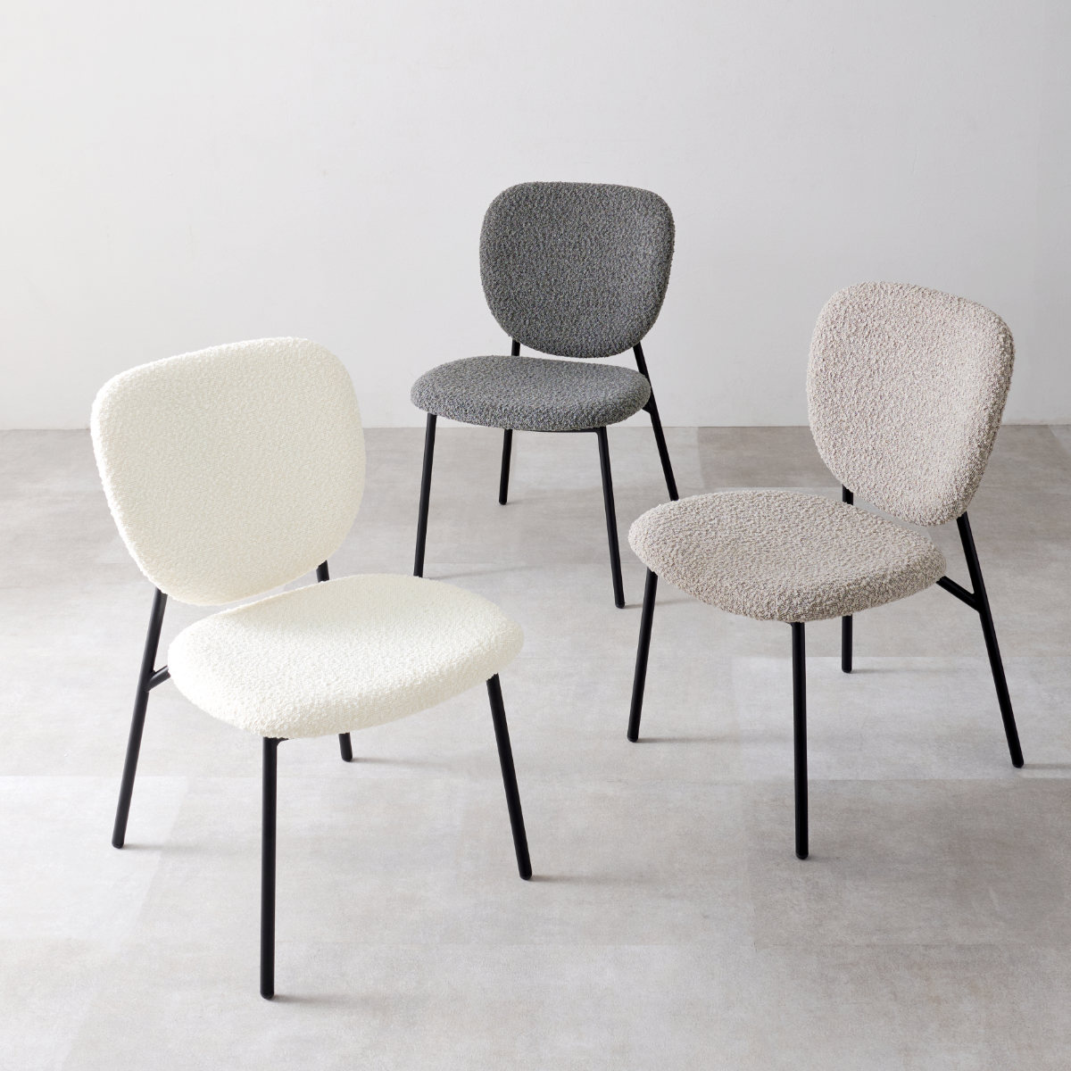 ダイニングチェア 同色2脚セット タイプ3 座面高42cm ブークレ生地 ( 食卓椅子 チェア ダイニング イス 椅子 スチール ファブリック アームレス 食卓 リビング おしゃれ ダイニングチェアー リビングチェア デスクチェア ) 【グレー】 グレー