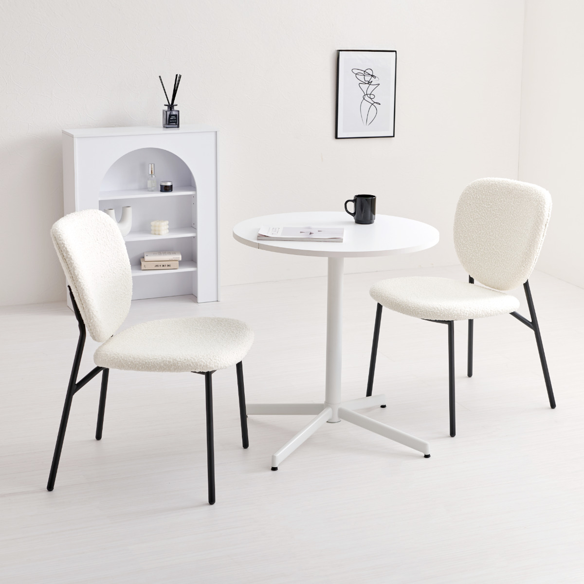 ダイニングチェア 同色2脚セット タイプ3 座面高42cm ブークレ生地 ( 食卓椅子 チェア ダイニング イス 椅子 スチール ファブリック アームレス 食卓 リビング おしゃれ ダイニングチェアー リビングチェア デスクチェア ) 【グレー】 グレー