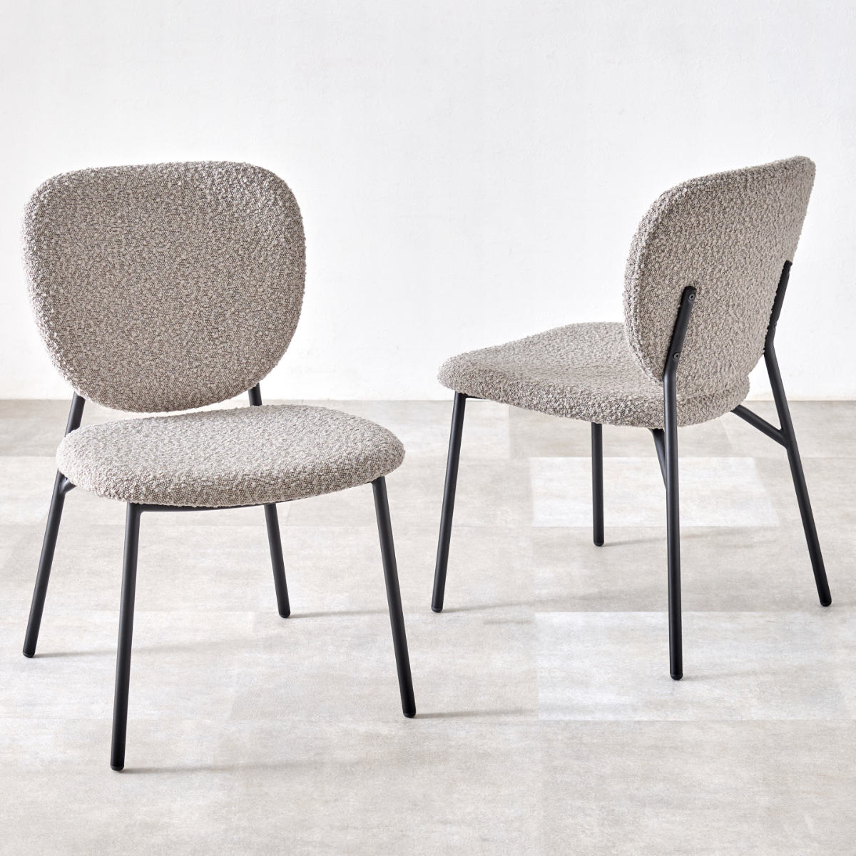 ダイニングチェア 同色2脚セット タイプ3 座面高42cm ブークレ生地 ( 食卓椅子 チェア ダイニング イス 椅子 スチール ファブリック アームレス 食卓 リビング おしゃれ ダイニングチェアー リビングチェア デスクチェア ) 【グレー】 グレー