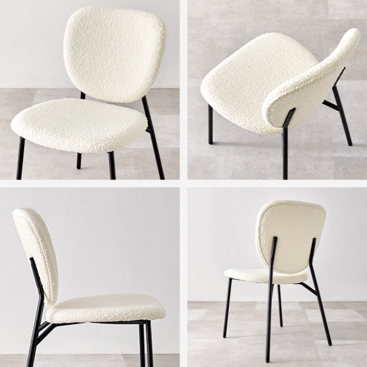 ダイニングチェア 同色2脚セット タイプ3 座面高42cm ブークレ生地 ( 食卓椅子 チェア ダイニング イス 椅子 スチール ファブリック アームレス 食卓 リビング おしゃれ ダイニングチェアー リビングチェア デスクチェア ) 【グレー】 グレー