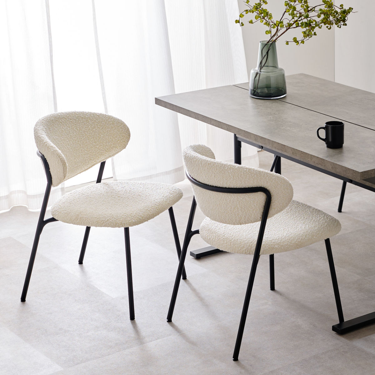 ダイニングチェア 同色2脚セット タイプ4 座面高42cm ブークレ生地 ( 食卓椅子 チェア ダイニング イス 椅子 スチール ファブリック アームレス 食卓 リビング おしゃれ ダイニングチェアー リビングチェア デスクチェア ) 【グレー】 グレー