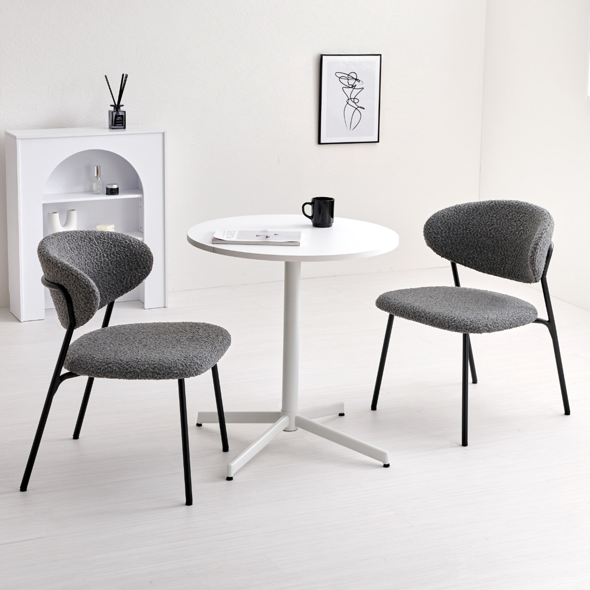 ダイニングチェア 同色2脚セット タイプ4 座面高42cm ブークレ生地 ( 食卓椅子 チェア ダイニング イス 椅子 スチール ファブリック アームレス 食卓 リビング おしゃれ ダイニングチェアー リビングチェア デスクチェア ) 【グレー】 グレー