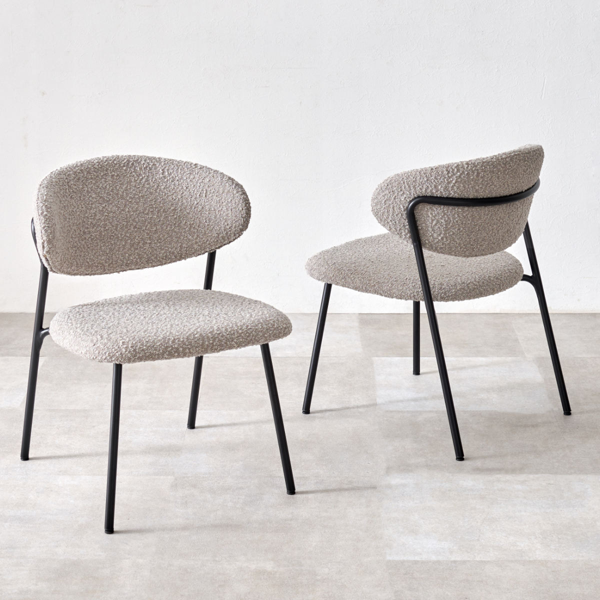 ダイニングチェア 同色2脚セット タイプ4 座面高42cm ブークレ生地 ( 食卓椅子 チェア ダイニング イス 椅子 スチール ファブリック アームレス 食卓 リビング おしゃれ ダイニングチェアー リビングチェア デスクチェア ) 【グレー】 グレー