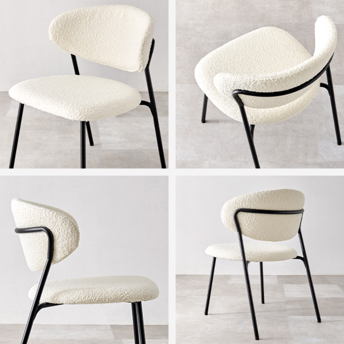 ダイニングチェア 同色2脚セット タイプ4 座面高42cm ブークレ生地 ( 食卓椅子 チェア ダイニング イス 椅子 スチール ファブリック アームレス 食卓 リビング おしゃれ ダイニングチェアー リビングチェア デスクチェア ) 【グレー】 グレー