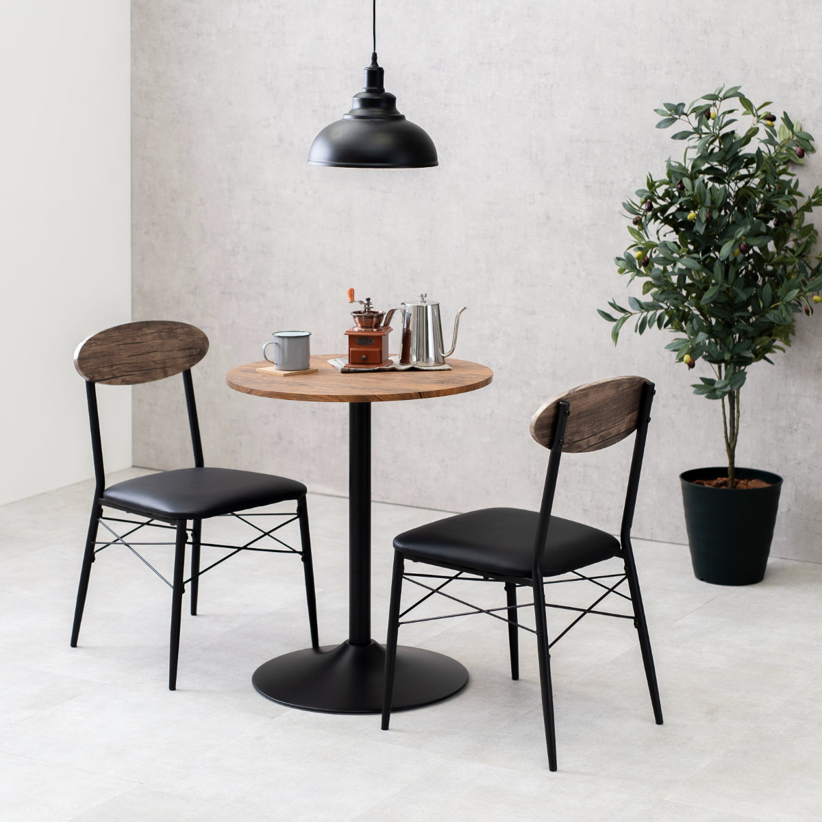 ダイニングテーブルセット 2人掛け 3点セット 円型テーブル×1 チェア×2 ( ダイニングセット 2人用 コンパクト 食卓テーブル 椅子 丸 円形 直径60cm 木目調 イス テーブル ダイニングテーブル ダイニングチェア おしゃれ ) 【ブラウン】 ブラウン