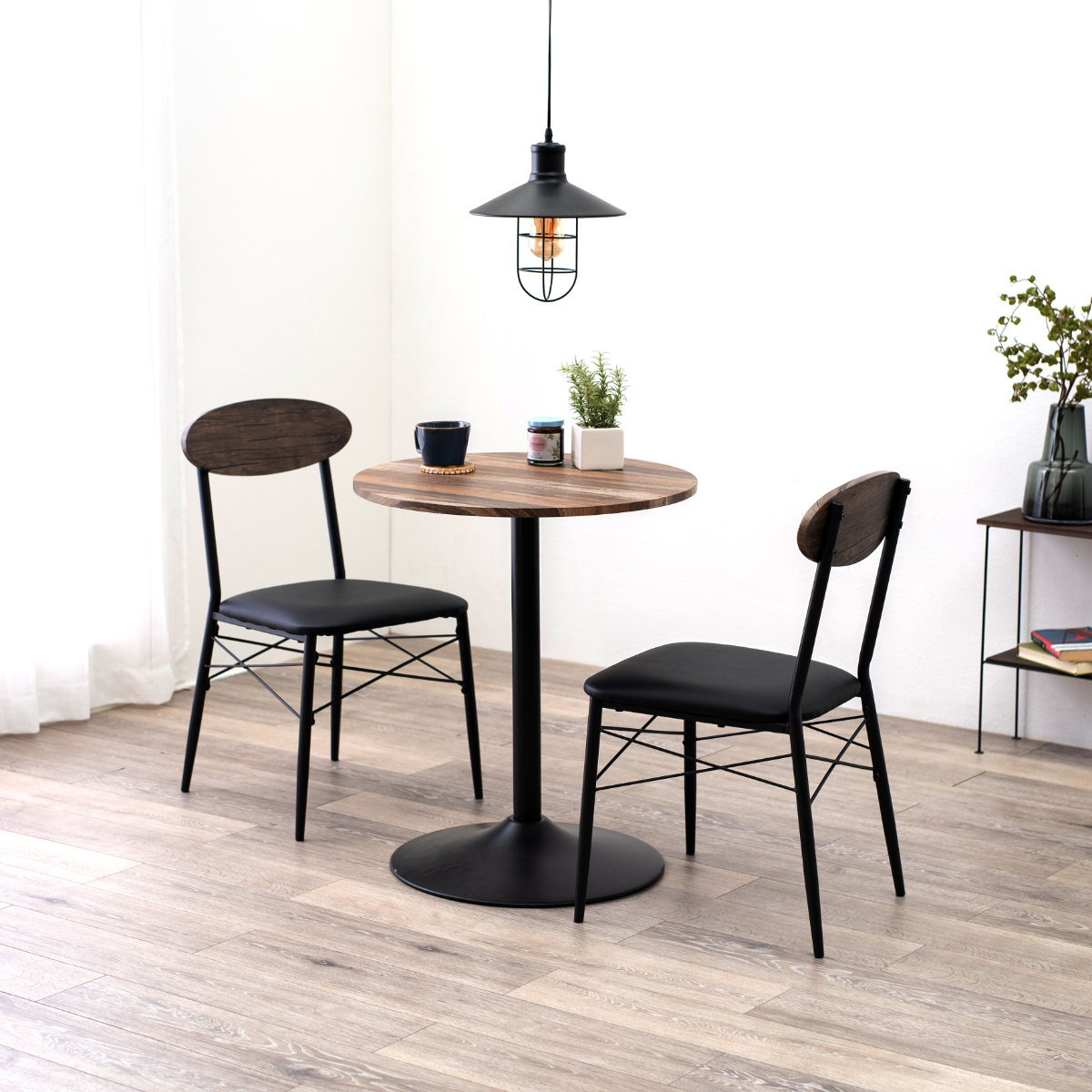 ダイニングテーブルセット 2人掛け 3点セット 円型テーブル×1 チェア×2 ( ダイニングセット 2人用 コンパクト 食卓テーブル 椅子 丸 円形 直径60cm 木目調 イス テーブル ダイニングテーブル ダイニングチェア おしゃれ ) 【ブラウン】 ブラウン