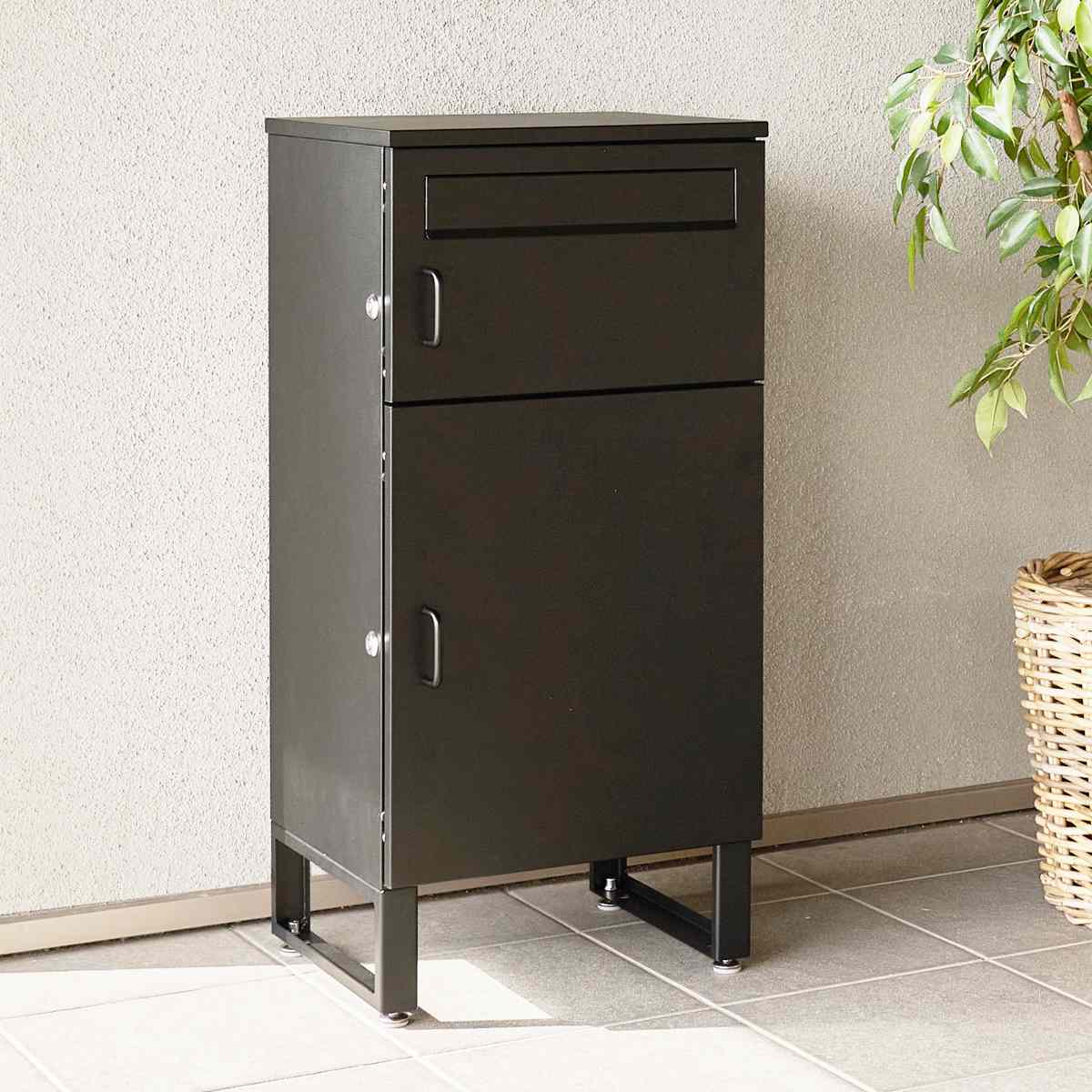 宅配ボックス 郵便ポスト コンパクト 2段 ( ポスト 宅配 ボックス 宅配ポスト 一戸建て用 スタンドポスト ポスト一体型 小型 据え置き 置き配用ボックス 郵便 郵便受け 宅配BOX 2段式 防錆加工 鍵付き 戸建 屋外 おしゃれ ) 【ブラック】 ブラック