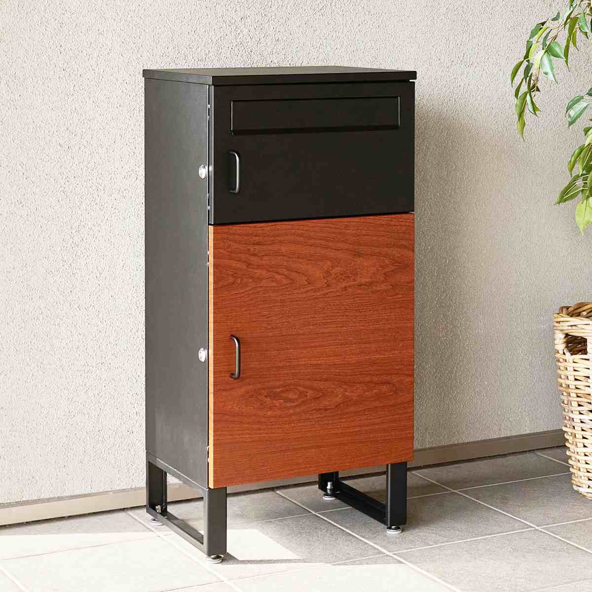 宅配ボックス 郵便ポスト コンパクト 2段 ( ポスト 宅配 ボックス 宅配ポスト 一戸建て用 スタンドポスト ポスト一体型 小型 据え置き 置き配用ボックス 郵便 郵便受け 宅配BOX 2段式 防錆加工 鍵付き 戸建 屋外 おしゃれ ) 【ブラック】 ブラック