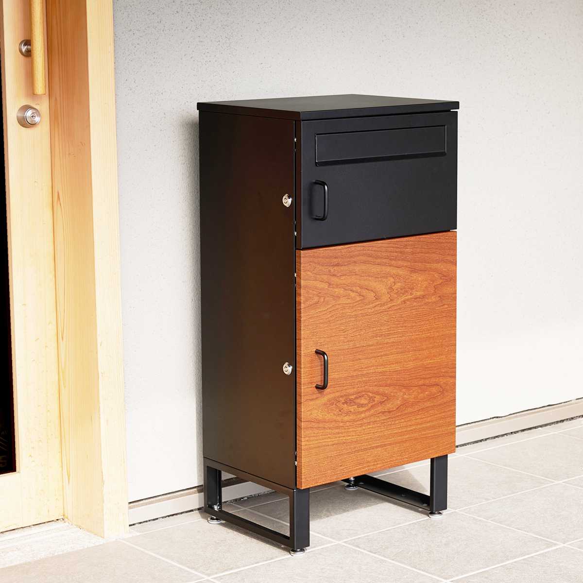 宅配ボックス 郵便ポスト コンパクト 2段 ( ポスト 宅配 ボックス 宅配ポスト 一戸建て用 スタンドポスト ポスト一体型 小型 据え置き 置き配用ボックス 郵便 郵便受け 宅配BOX 2段式 防錆加工 鍵付き 戸建 屋外 おしゃれ ) 【ブラック】 ブラック