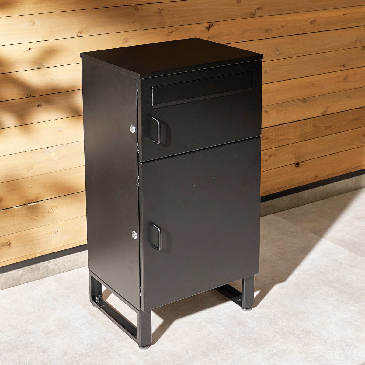 宅配ボックス 郵便ポスト コンパクト 2段 ( ポスト 宅配 ボックス 宅配ポスト 一戸建て用 スタンドポスト ポスト一体型 小型 据え置き 置き配用ボックス 郵便 郵便受け 宅配BOX 2段式 防錆加工 鍵付き 戸建 屋外 おしゃれ ) 【ブラック】 ブラック