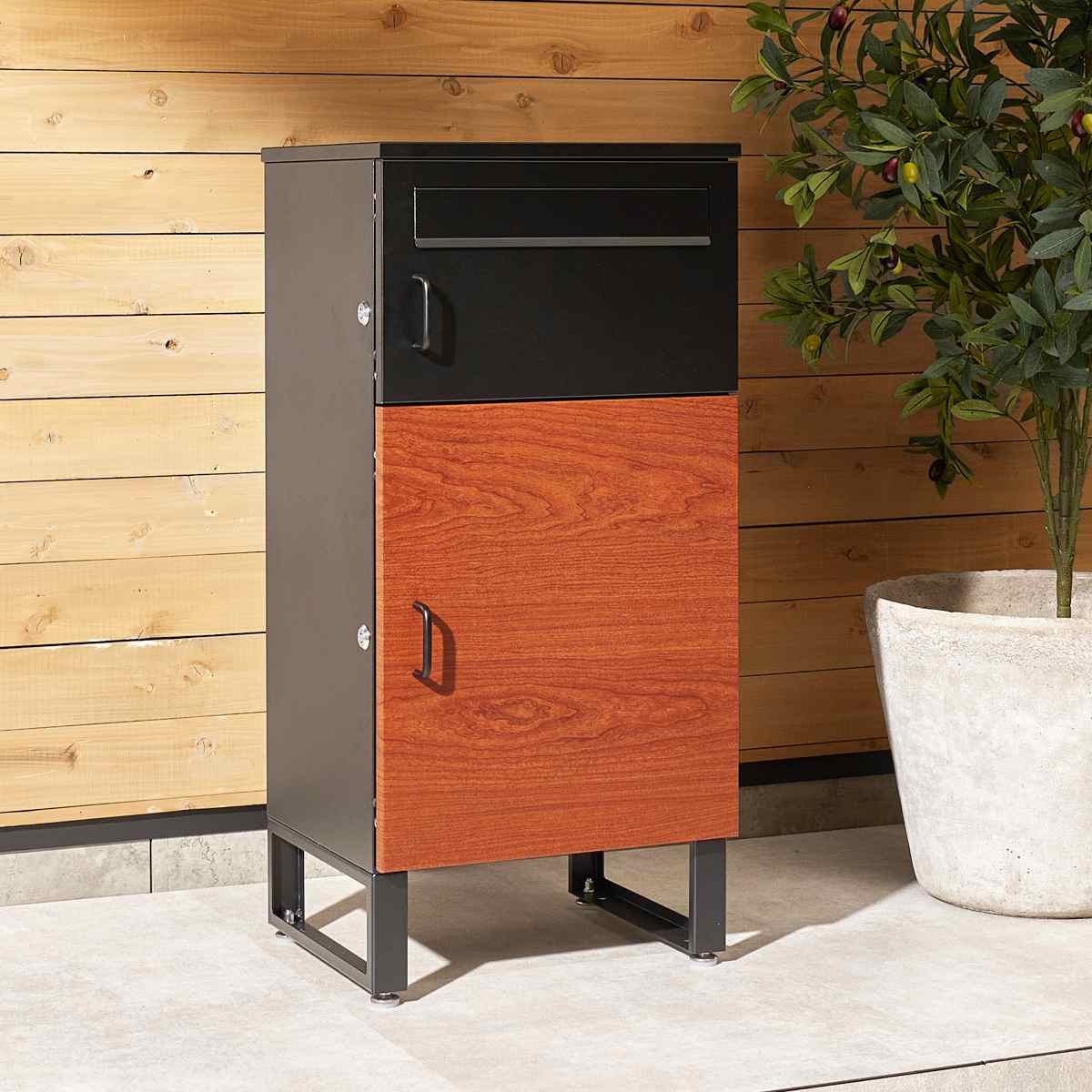 宅配ボックス 郵便ポスト コンパクト 2段 ( ポスト 宅配 ボックス 宅配ポスト 一戸建て用 スタンドポスト ポスト一体型 小型 据え置き 置き配用ボックス 郵便 郵便受け 宅配BOX 2段式 防錆加工 鍵付き 戸建 屋外 おしゃれ ) 【ブラック】 ブラック