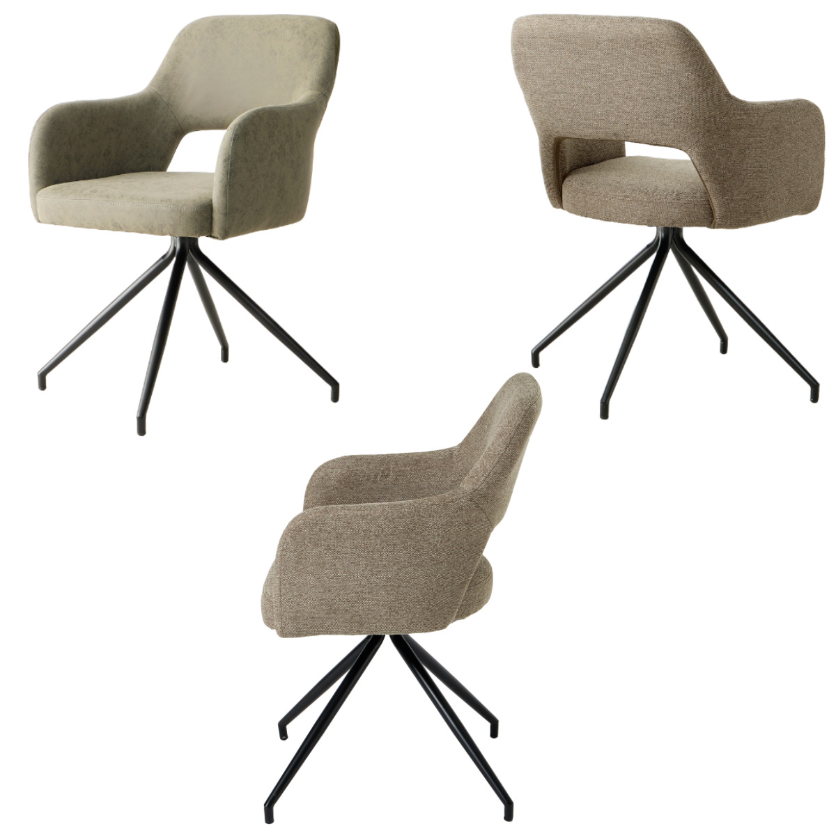 ダイニングチェア 回転 肘付き 座面高44.5cm スィーベルチェア ( チェア ダイニング イス 椅子 レザー調 ファブリック 食卓椅子 肘掛け デスクチェア チェアー いす 食卓 リビング リビングチェア 回転椅子 ) 【本革風グレー】 本革風グレー