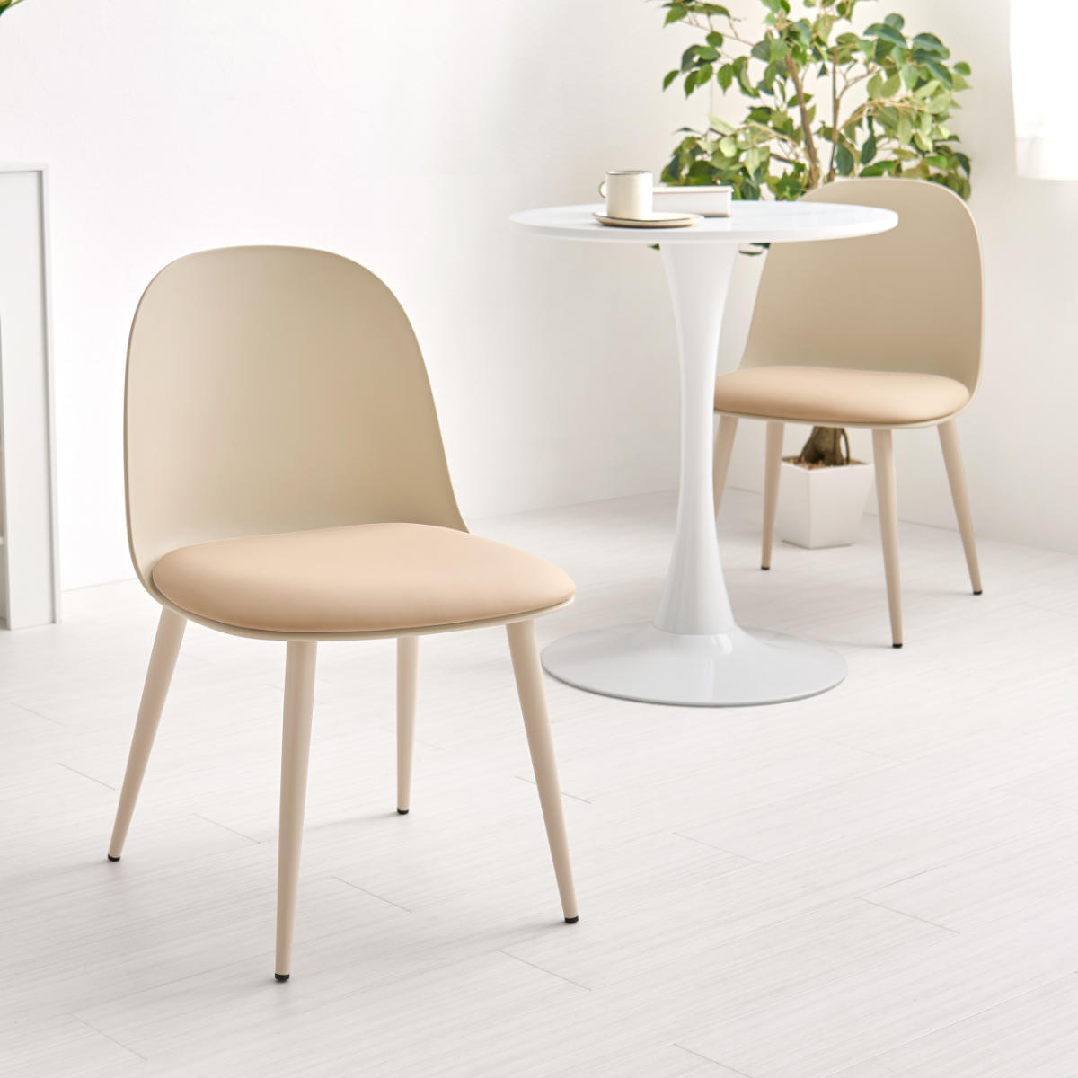 ダイニングチェア 座面高42.5cm 2脚セット くすみカラー ( チェア ダイニング イス 食卓椅子 アームレス 肘なし デスクチェア 軽量 椅子 レザー調 チェアー いす 食卓 リビング リビングチェア アジャスター付き ドレッサー ) 【グリーン】 グリーン