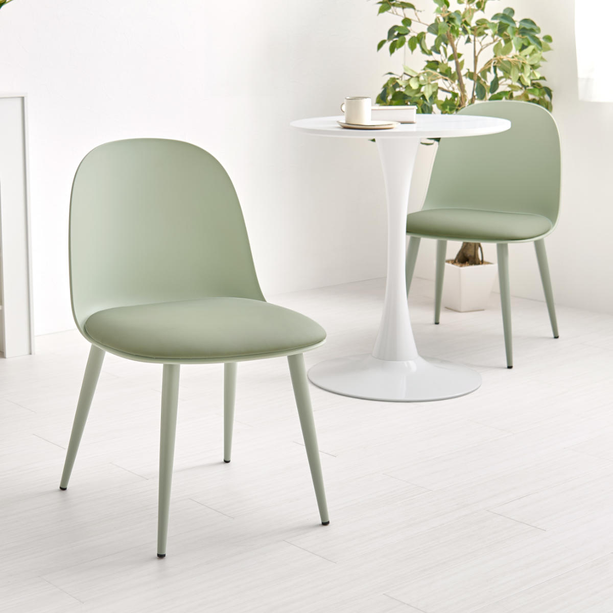 ダイニングチェア 座面高42.5cm 2脚セット くすみカラー ( チェア ダイニング イス 食卓椅子 アームレス 肘なし デスクチェア 軽量 椅子 レザー調 チェアー いす 食卓 リビング リビングチェア アジャスター付き ドレッサー ) 【グリーン】 グリーン