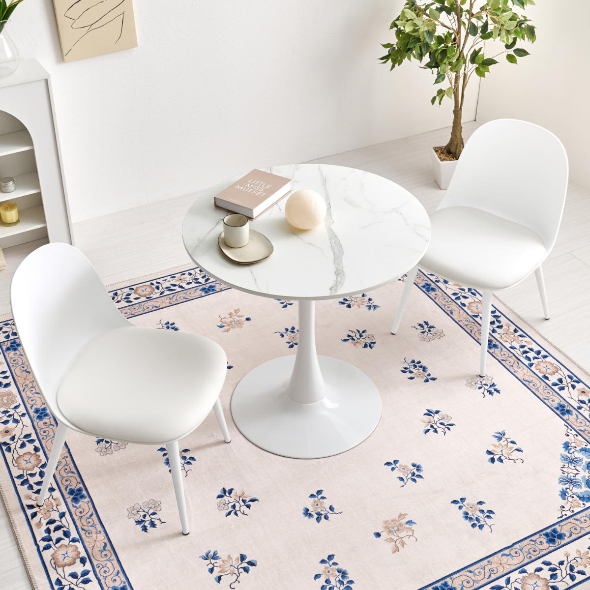 カフェテーブル 幅70cm 円形 ラウンドテーブル ダイニングテーブル ( 丸テーブル 1本脚 食卓テーブル テーブル コンパクト 1人用 2人用 白 ホワイト マーブル柄 大理石調 円形テーブル 1人暮らし 小さめ 机 ) 【ホワイト】 ホワイト