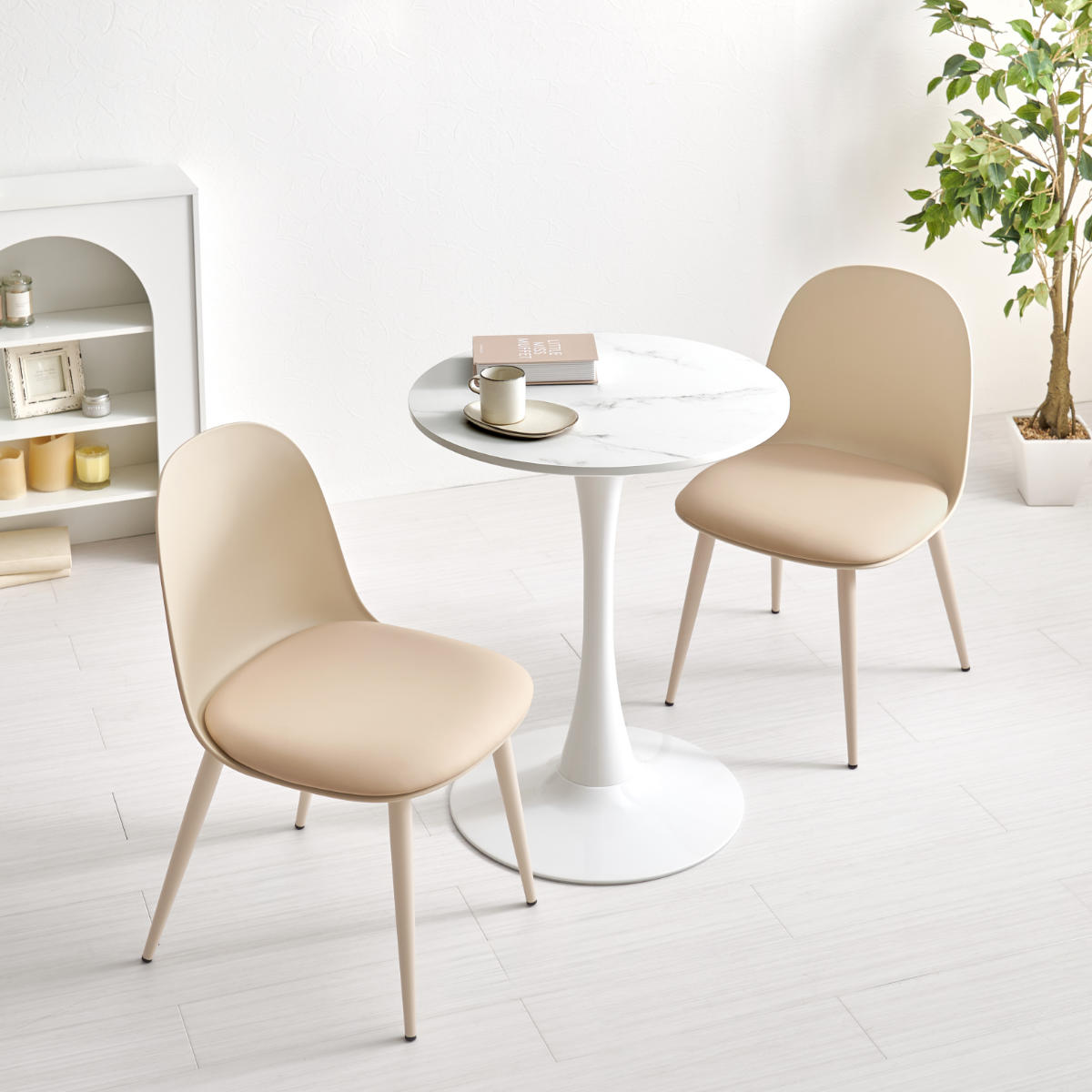 テーブル&チェア 3点セット 幅60cm 座面高42.5cm 円形 石目調 ラウンドテーブル カフェテーブル ( 丸 2人用 2人掛け ダイニングセット コンパクト テーブル 食卓テーブル 椅子 イス ダイニングテーブル ダイニングチェア 1本脚 ) 【マーブルホワイト×グリーン】 マーブルホワイト×グリーン