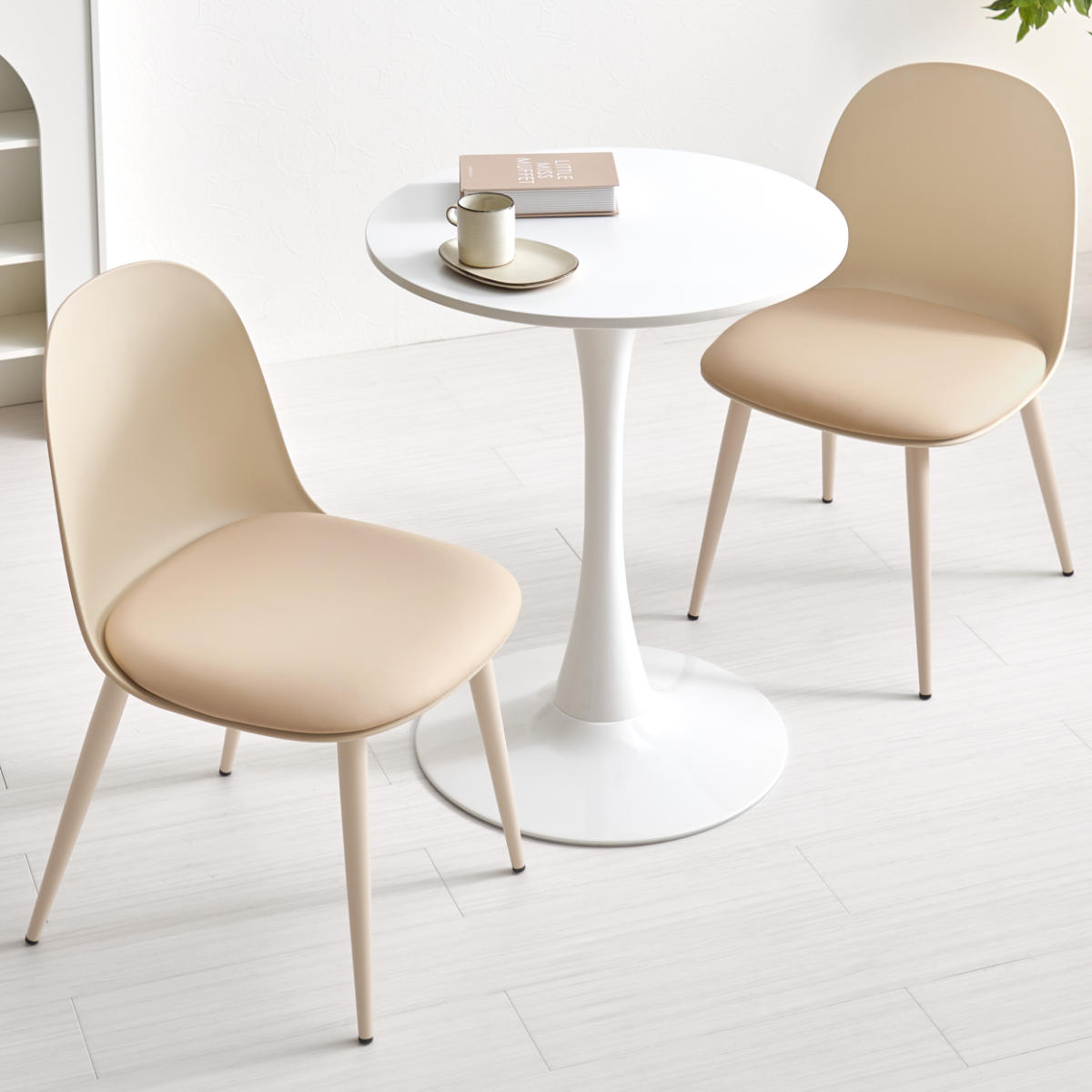 テーブル&チェア 3点セット 幅60cm 座面高42.5cm 円形 石目調 ラウンドテーブル カフェテーブル ( 丸 2人用 2人掛け ダイニングセット コンパクト テーブル 食卓テーブル 椅子 イス ダイニングテーブル ダイニングチェア 1本脚 ) 【マーブルホワイト×グリーン】 マーブルホワイト×グリーン