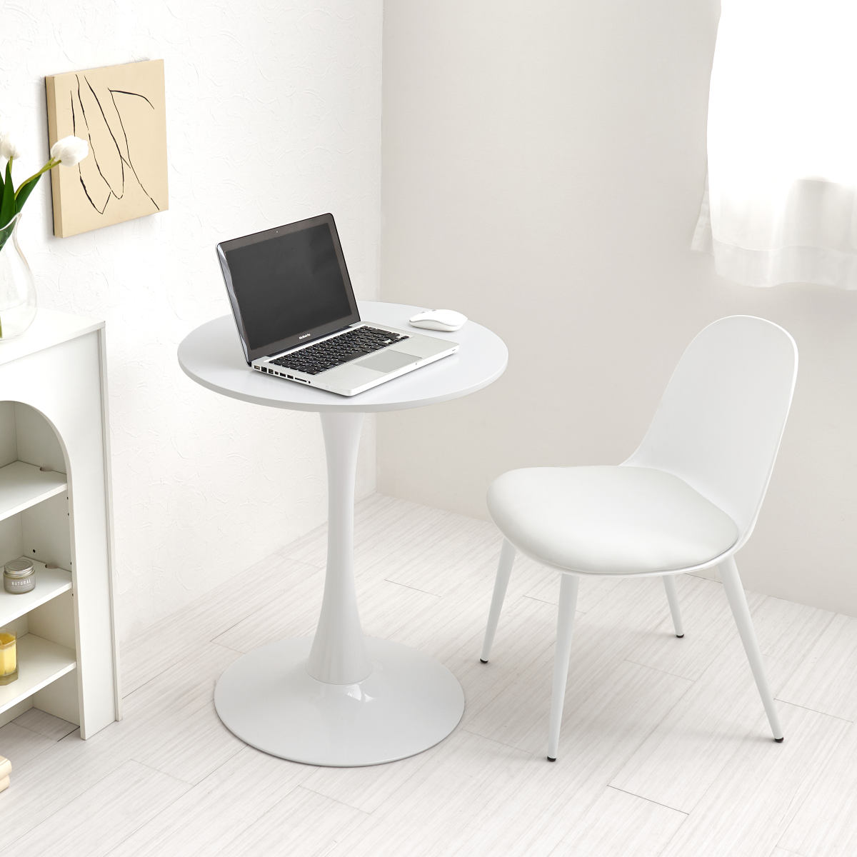 テーブル&チェア 3点セット 幅60cm 座面高42.5cm 円形 石目調 ラウンドテーブル カフェテーブル ( 丸 2人用 2人掛け ダイニングセット コンパクト テーブル 食卓テーブル 椅子 イス ダイニングテーブル ダイニングチェア 1本脚 ) 【マーブルホワイト×グリーン】 マーブルホワイト×グリーン