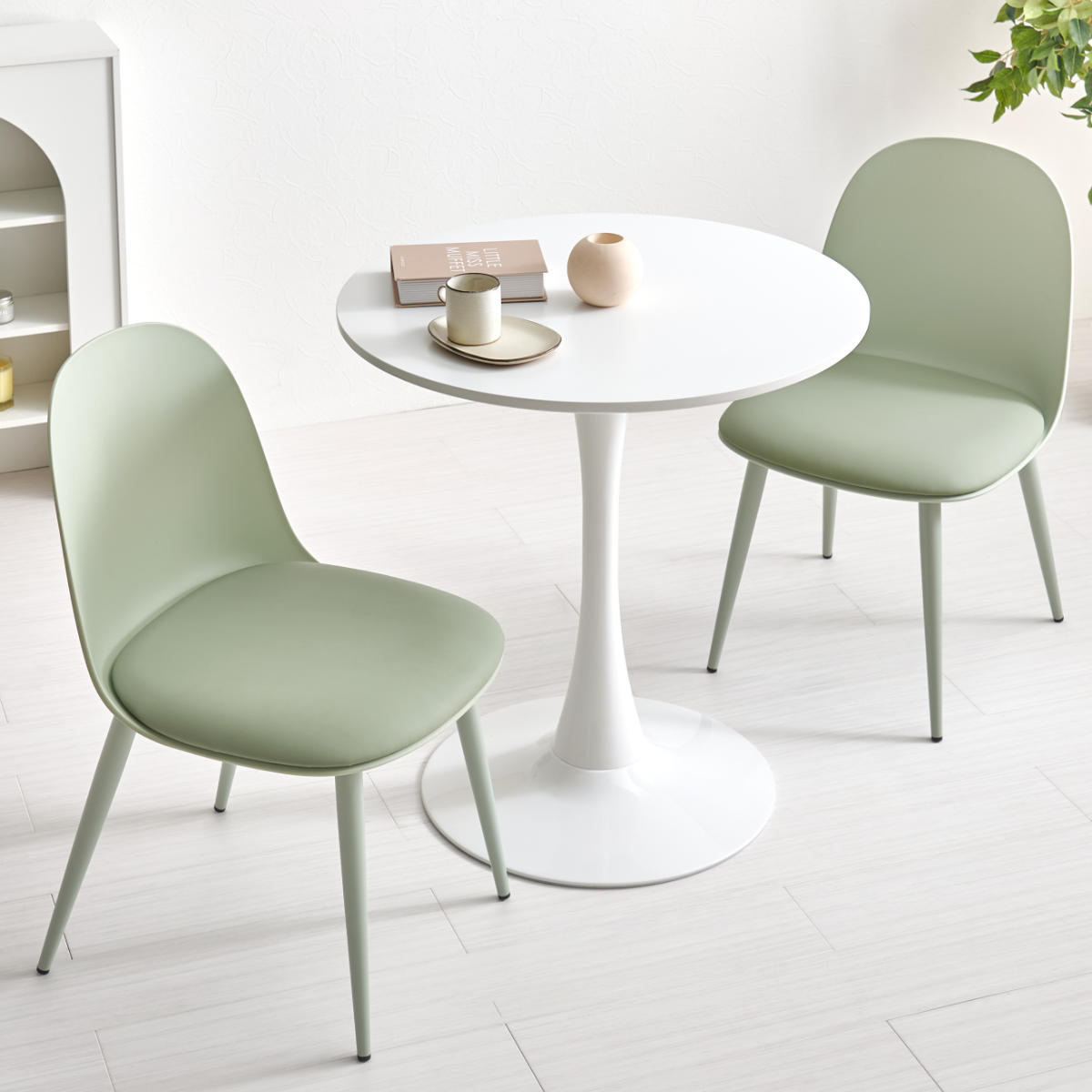 テーブル&チェア 3点セット 幅70cm 座面高42.5cm 円形 石目調 ラウンドテーブル カフェテーブル ( 丸 2人用 2人掛け ダイニングセット コンパクト テーブル 食卓テーブル 椅子 イス ダイニングテーブル ダイニングチェア 1本脚 ) 【マーブルホワイト×ホワイト】 マーブルホワイト×ホワイト