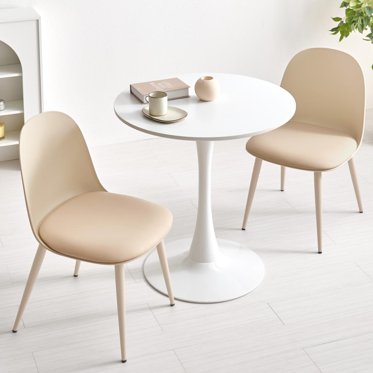 テーブル&チェア 3点セット 幅70cm 座面高42.5cm 円形 石目調 ラウンドテーブル カフェテーブル ( 丸 2人用 2人掛け ダイニングセット コンパクト テーブル 食卓テーブル 椅子 イス ダイニングテーブル ダイニングチェア 1本脚 ) 【マーブルホワイト×ホワイト】 マーブルホワイト×ホワイト