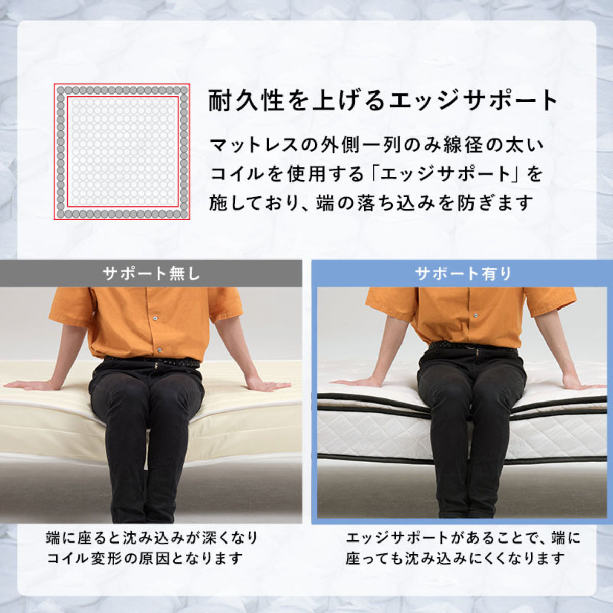 マットレス付きベッド セミダブル ポケットコイルマットレス 組立簡単 ( ベッド マットレス付き ポケットコイル 圧縮梱包 すのこフレーム 耐荷重180kg ピロートップ お掃除ロボット対応 ホワイト グレー ) 【ホワイト】 ホワイト