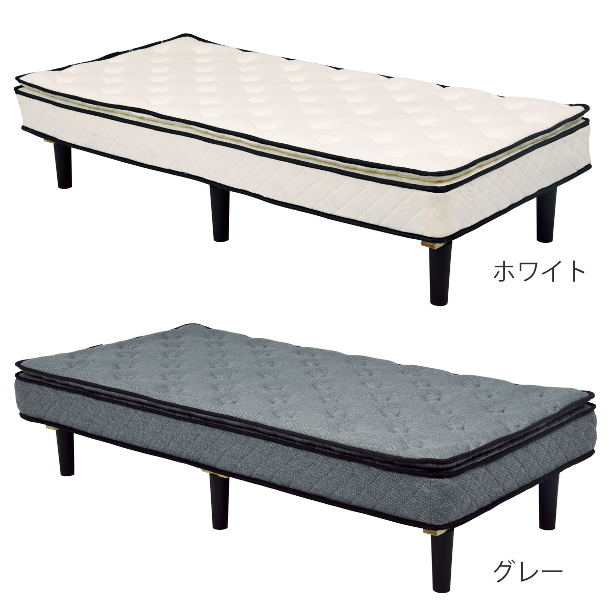 マットレス付きベッド セミダブル ポケットコイルマットレス 組立簡単 ( ベッド マットレス付き ポケットコイル 圧縮梱包 すのこフレーム 耐荷重180kg ピロートップ お掃除ロボット対応 ホワイト グレー ) 【ホワイト】 ホワイト