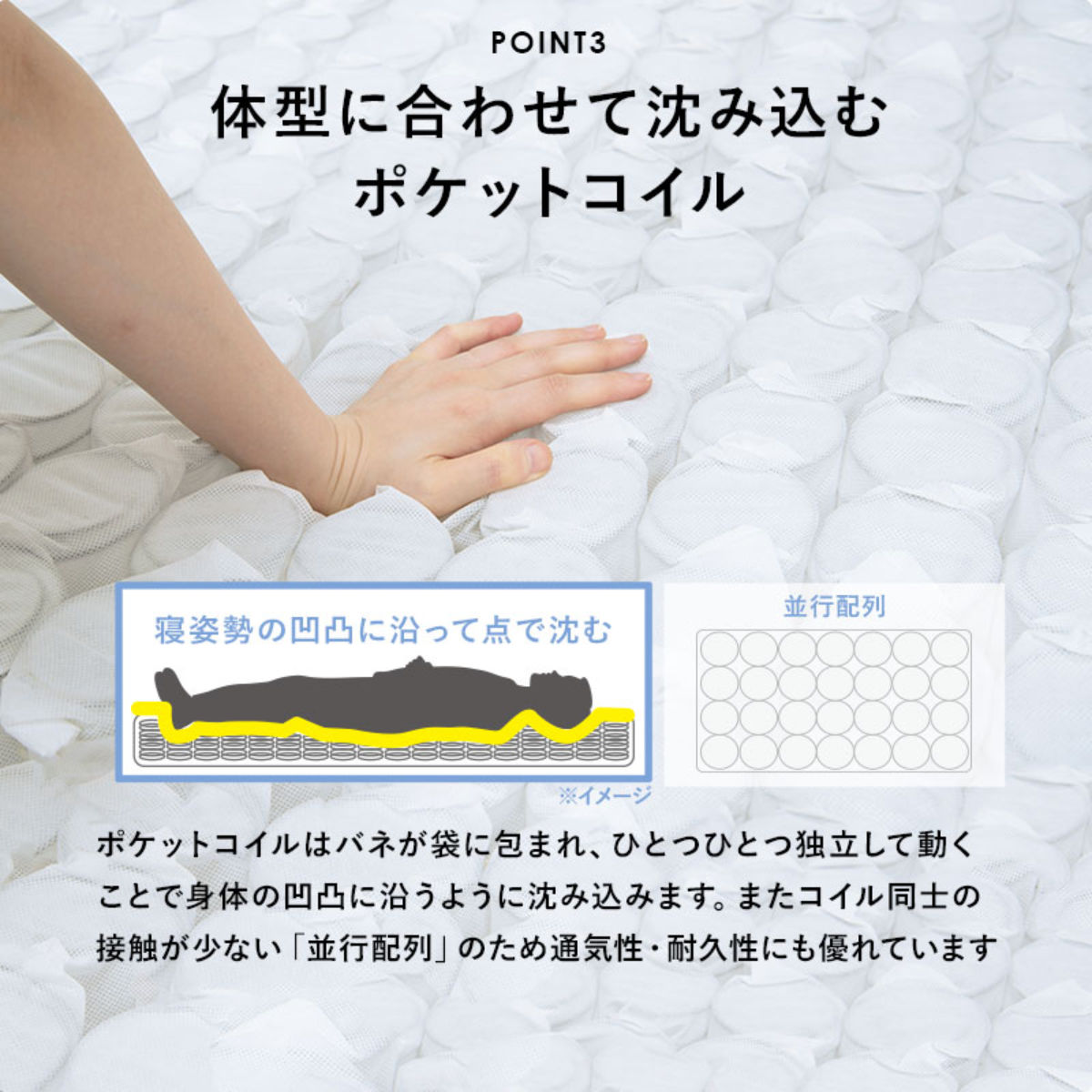 マットレス付きベッド セミダブル ポケットコイルマットレス 組立簡単 ( ベッド マットレス付き ポケットコイル 圧縮梱包 すのこフレーム 耐荷重180kg ピロートップ お掃除ロボット対応 ホワイト グレー ) 【ホワイト】 ホワイト