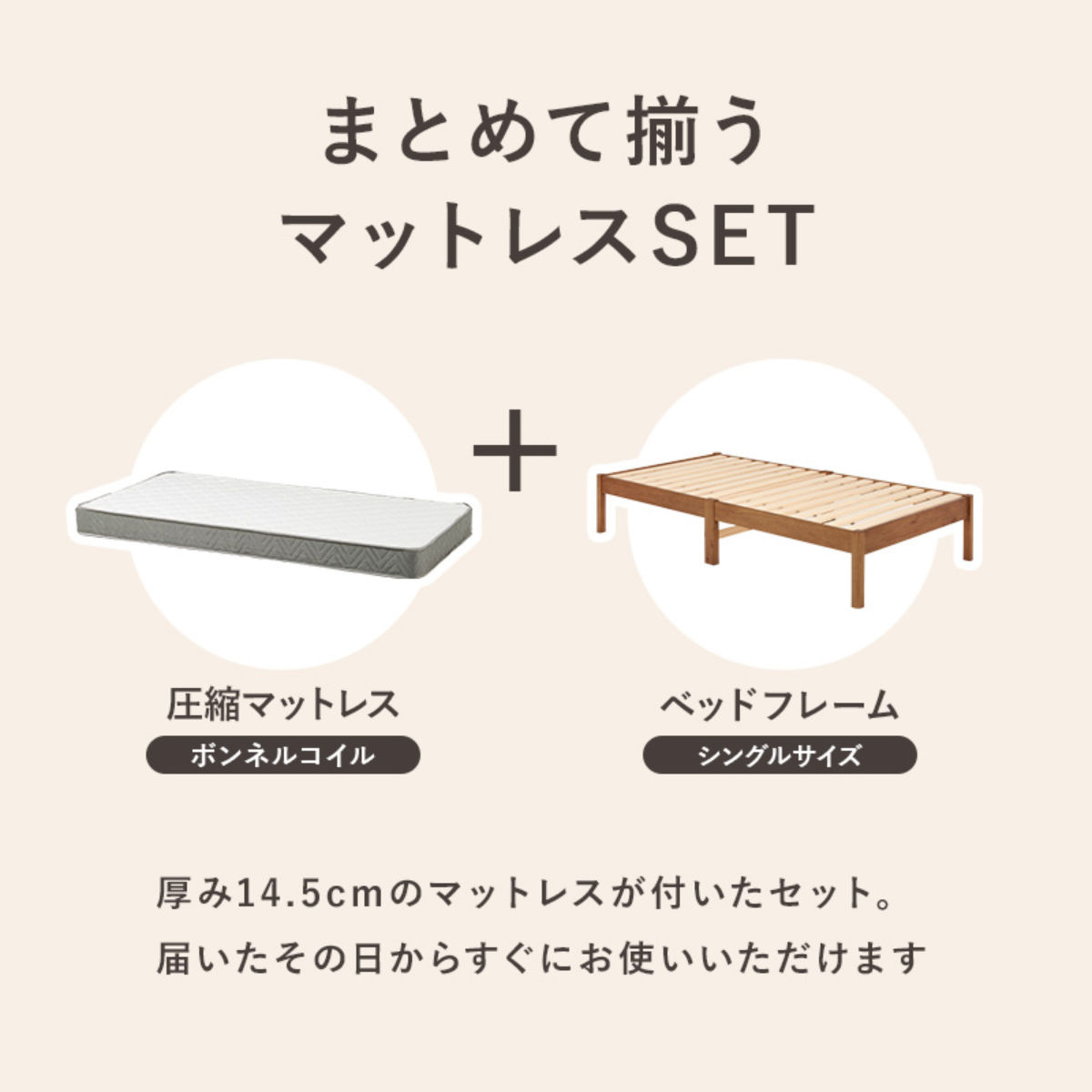 マットレス付きベッド シングル ボンネルコイルマットレス 3分組立 ベッド ロールすのこ ( マットレス付 組み立て簡単 すのこ 圧縮梱包 耐荷重200kg ボンネルコイル 3分組み立て ライトブラウン ナチュラル ホワイトウォッシュ ) 【ナチュラル】 ナチュラル