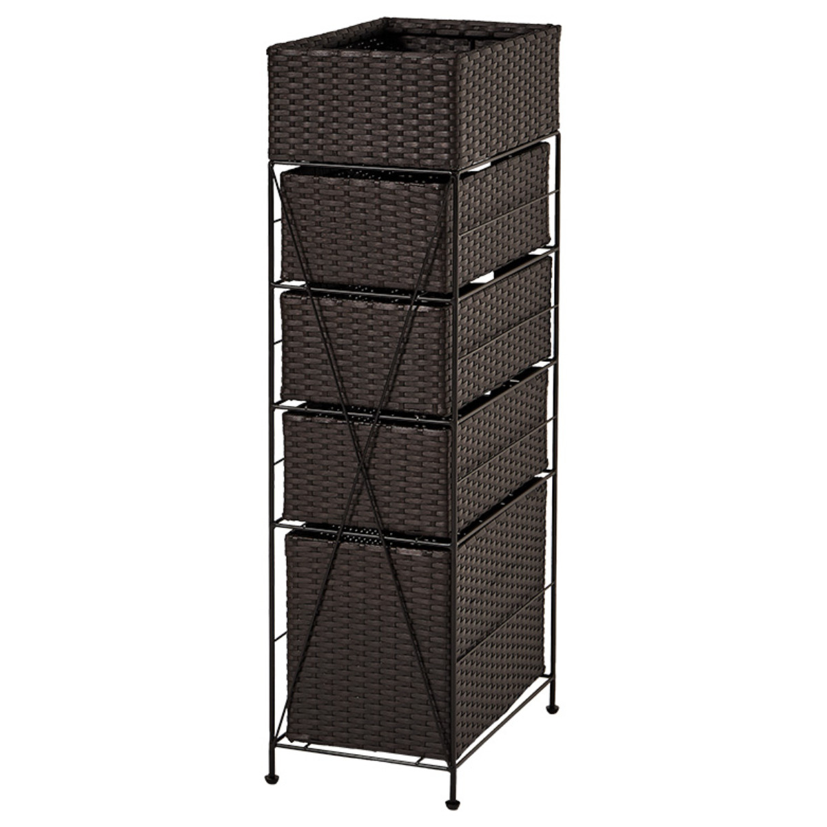 ランドリーチェスト 引出し4杯 幅25.5cm かご付 スチール ポリエチレン ( ラタン調 ランドリー チェスト ラック 防水 アジアン 収納 かご 完成品 ラタン風 洗濯 ランドリーラック 撥水 収納ラック すき間収納 キッチンラック ) 【グレー】 グレー