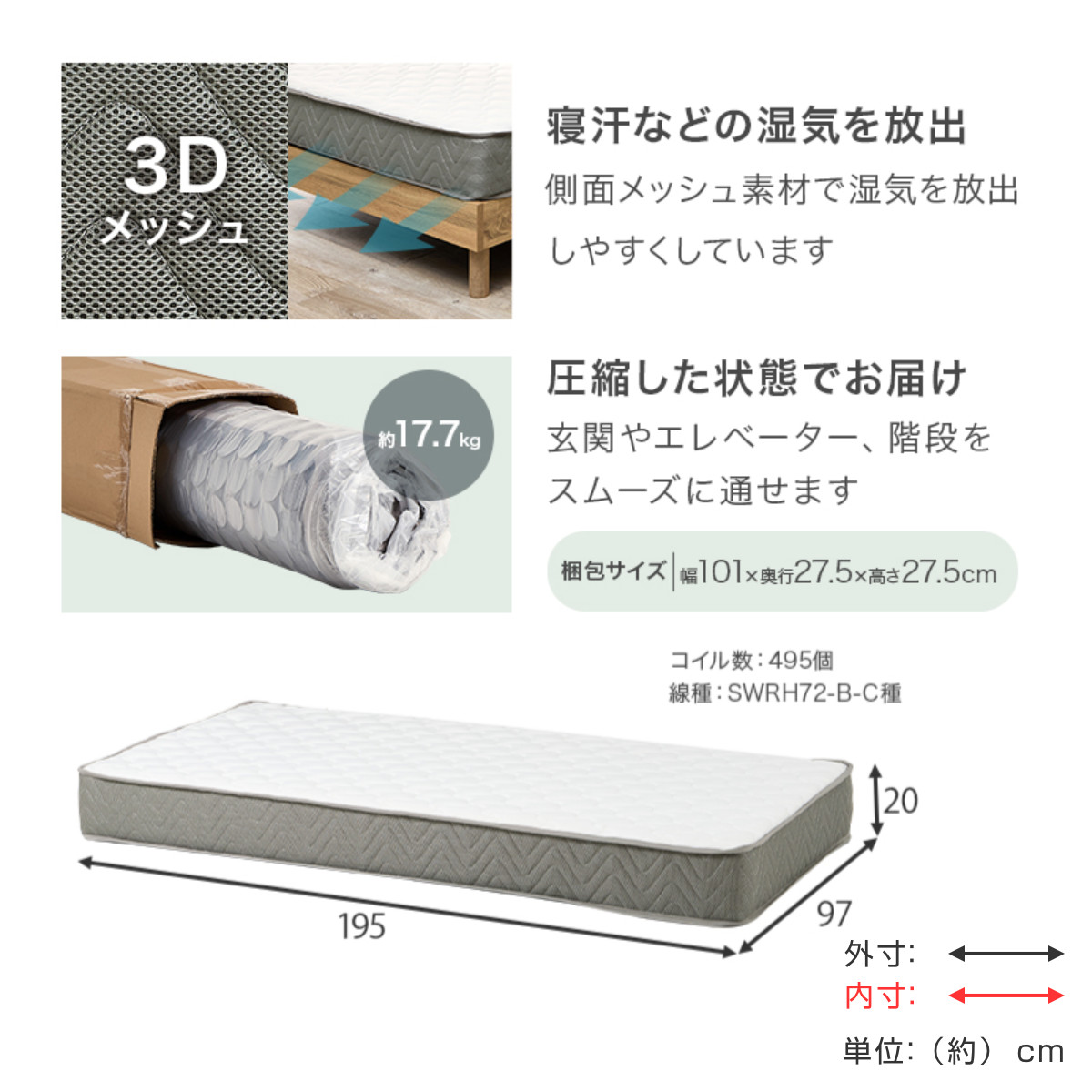 姫系ベッド 3分組立 引出し収納 シングル ポケットコイルマットレス付 宮棚 2口コンセント付 ( ベッド 3分組み立て 組み立て簡単 圧縮梱包 工具不要 マットレスセット 耐荷重200kg 姫系 ホワイト アンティーク調 )