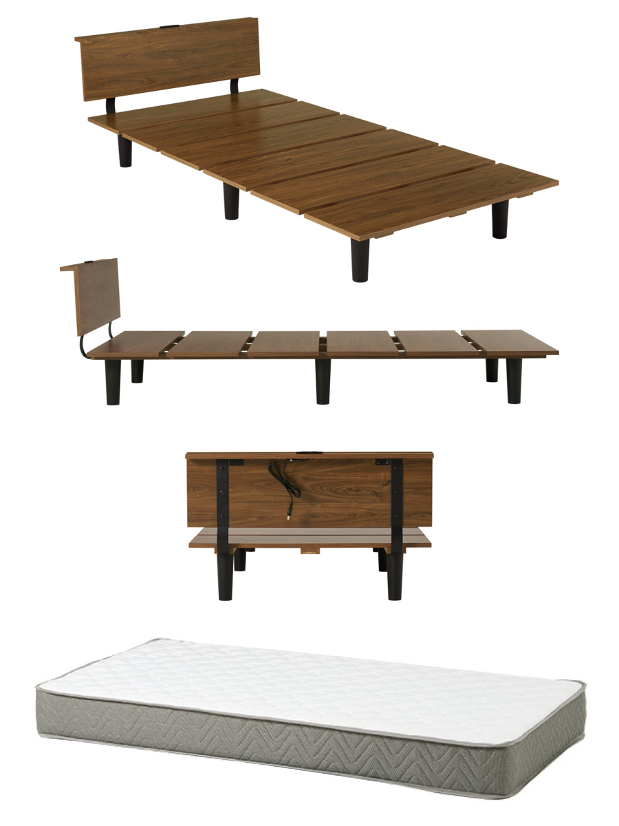 ステージ風ベッド シングル ボンネルコイルマットレス付 ロースタイル 2口コンセント付 ( ベッド マットレス付 ステージ風 通気性 圧縮梱包 ボンネルコイル 耐荷重200kg コンセント付き ブラウン ナチュラル ) 【ナチュラル】 ナチュラル