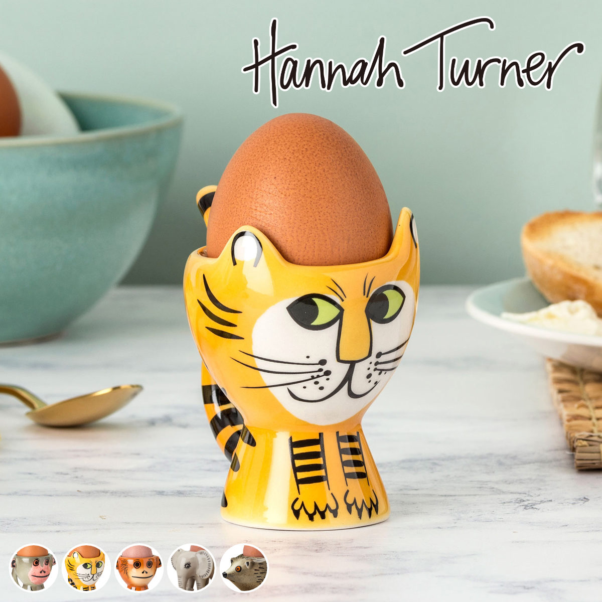 エッグカップ Hannah Turner （ ハンナターナー エッグスタンド 陶器 卵立て 食器 朝食 ゆで卵 小物入れ 小物収納 エッグポット たまご立て タマゴ立て ゆでたまご 鍵置き アニマル グッズ ） 【Tiger】