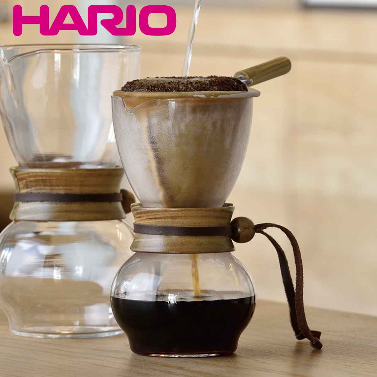 ハリオ ドリップポット ウッドネック 240ml 耐熱ガラス DPW-1 （ HARIO コーヒーサーバー ガラス カラフェ ドリッパー ペーパーレス コー