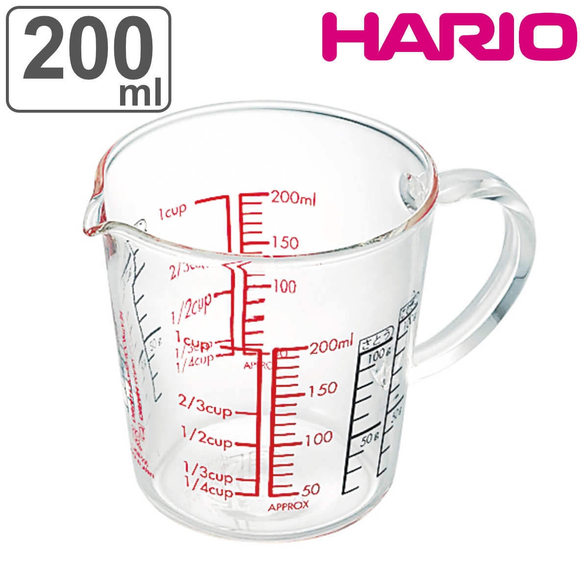 ハリオ メジャーカップ ワイド 200ml 耐熱ガラス （ HARIO 計量コップ メジャーコップ 熱湯OK 200cc ガラス製 電子レンジ対応 食洗機対応