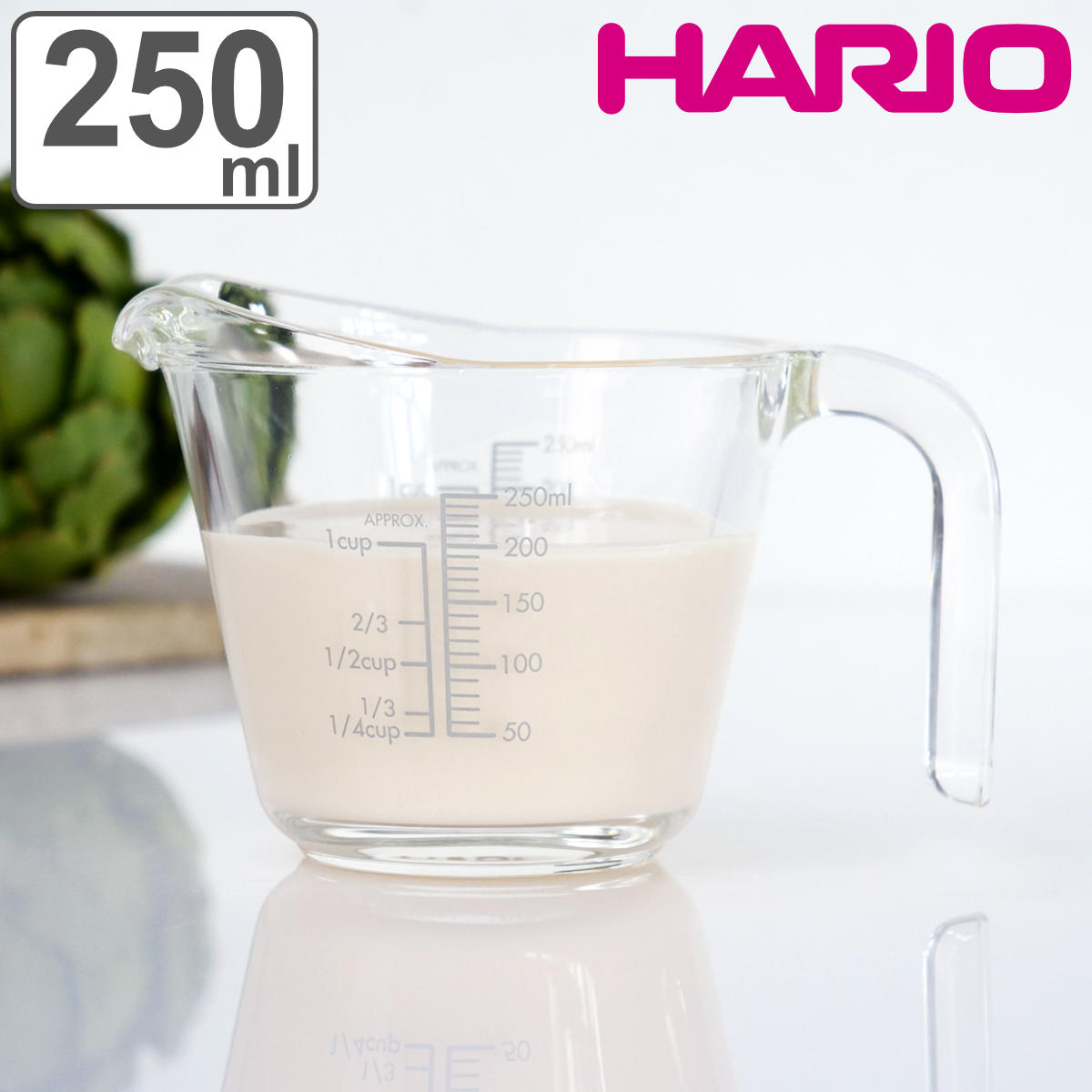 ハリオ メジャーカップ 250ml 耐熱ガラス 取っ手付き （ HARIO 計量コップ メジャーコップ 熱湯OK 200cc ガラス製 電子レンジ対応 食洗機
