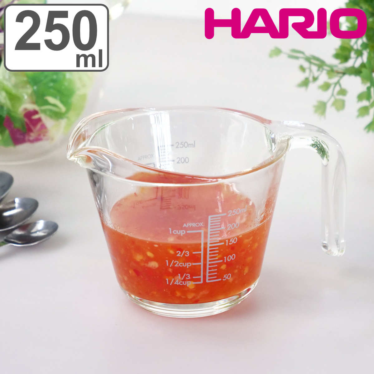 ハリオ メジャーカップ 250ml 耐熱ガラス 取っ手付き （ HARIO 計量コップ メジャーコップ 熱湯OK 200cc ガラス製 電子レンジ対応 食洗機