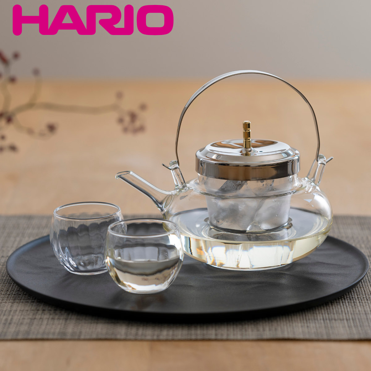 ハリオ 冷酒器 グラス セット 360ml 丸地炉利 耐熱ガラス （ HARIO 酒器 地炉利 ちろり ガラス製 酒 冷酒 グラス付き 氷入れ付き 高級感