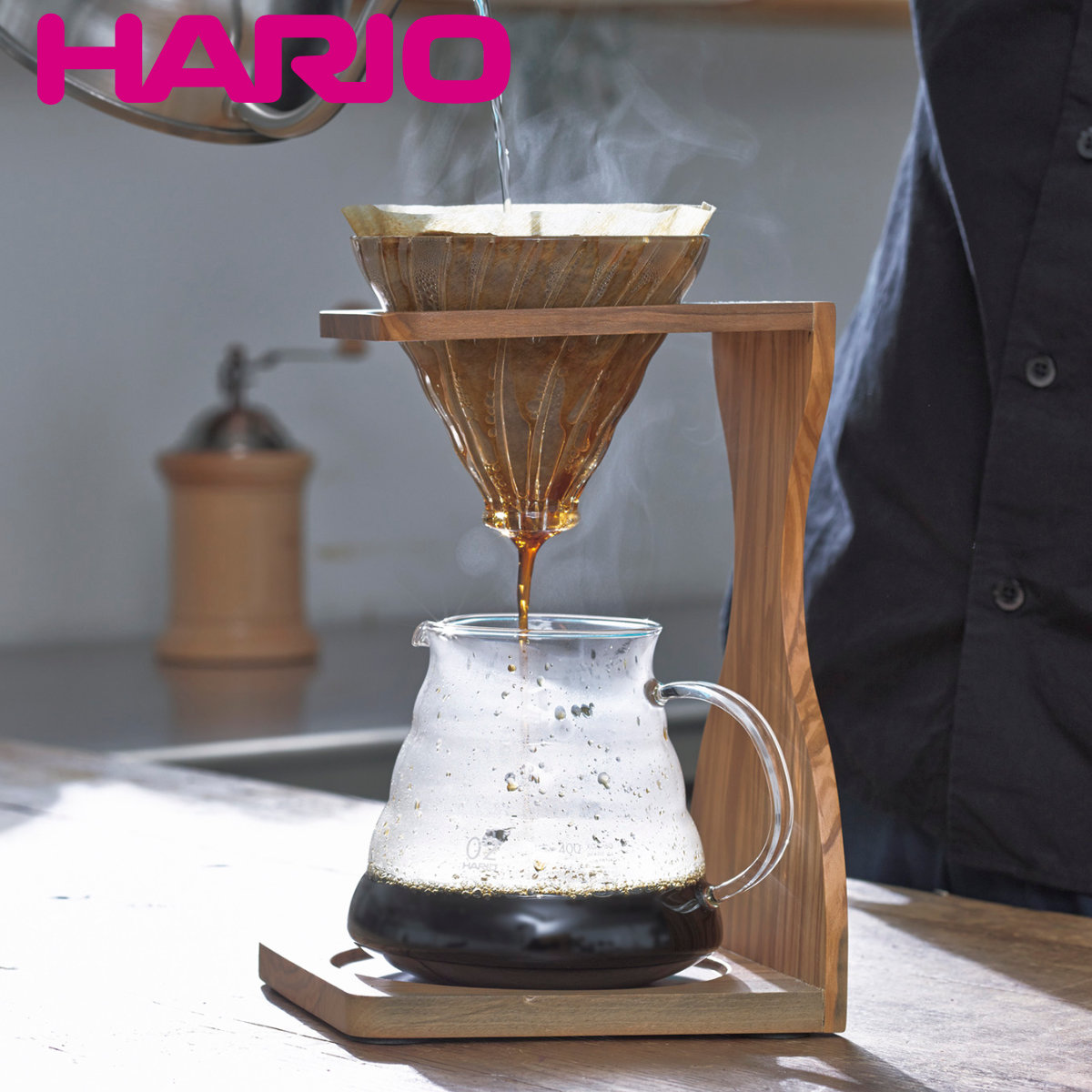 ハリオ コーヒー ドリッパーセット 1〜4杯用 V60 オリーブウッドスタンドセット 耐熱ガラス （ HARIO ドリッパー サーバー スタンド 珈琲