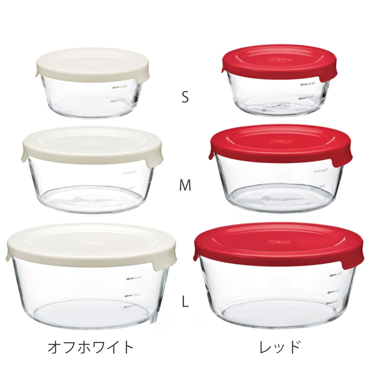 ハリオ 保存容器 耐熱ガラス 丸 3個入り 300ml 600ml 1.2L ( HARIO ガラス 電子レンジ対応 食洗機対応 オーブン対応 日本製 耐熱容器 保存 容器 ガラス容器 食品保存 作り置き 積み重ね 耐熱 入れ子式 収納 ) 【レッド】 レッド