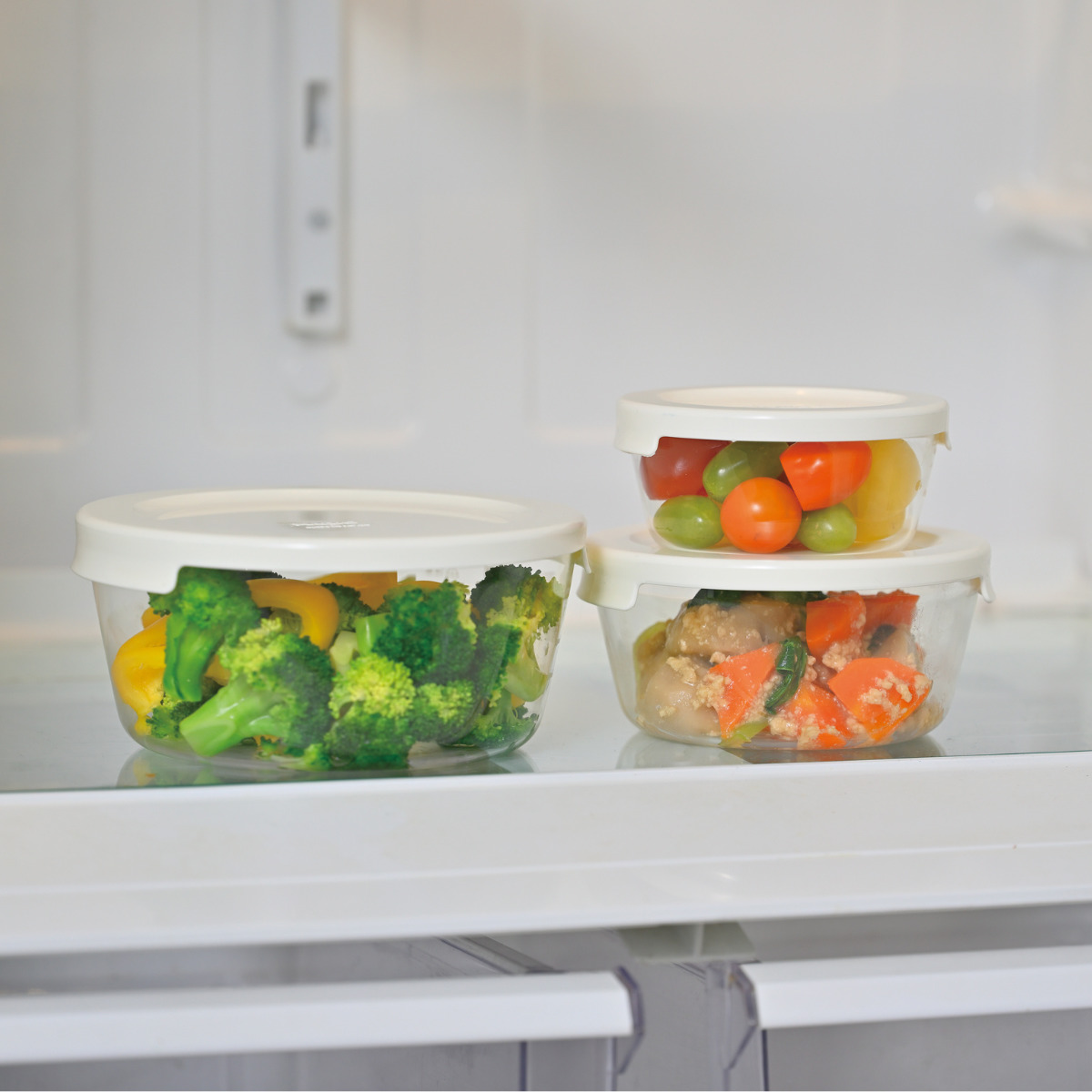 ハリオ 保存容器 耐熱ガラス 丸 3個入り 300ml 600ml 1.2L ( HARIO ガラス 電子レンジ対応 食洗機対応 オーブン対応 日本製 耐熱容器 保存 容器 ガラス容器 食品保存 作り置き 積み重ね 耐熱 入れ子式 収納 ) 【レッド】 レッド