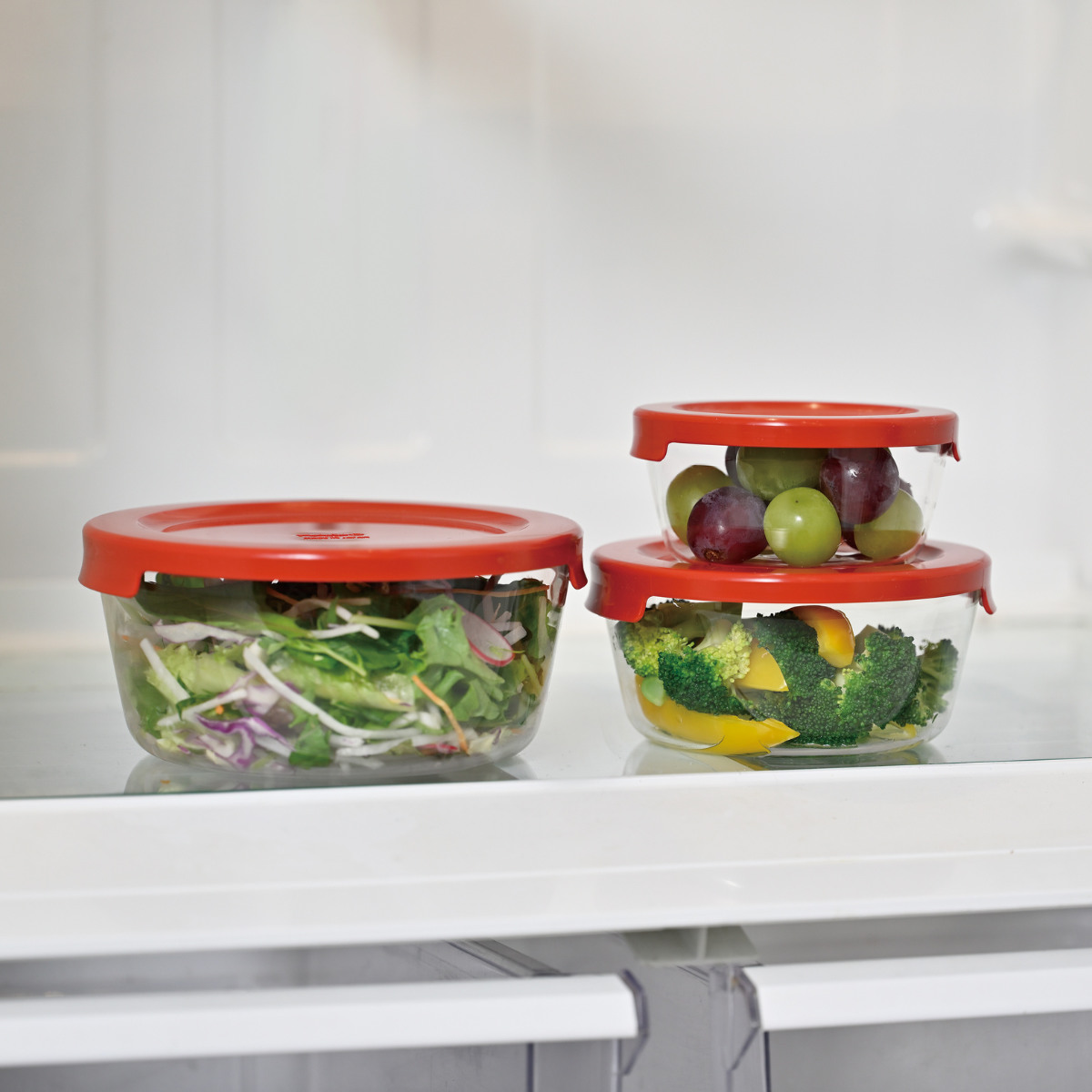 ハリオ 保存容器 耐熱ガラス 丸 3個入り 300ml 600ml 1.2L ( HARIO ガラス 電子レンジ対応 食洗機対応 オーブン対応 日本製 耐熱容器 保存 容器 ガラス容器 食品保存 作り置き 積み重ね 耐熱 入れ子式 収納 ) 【レッド】 レッド