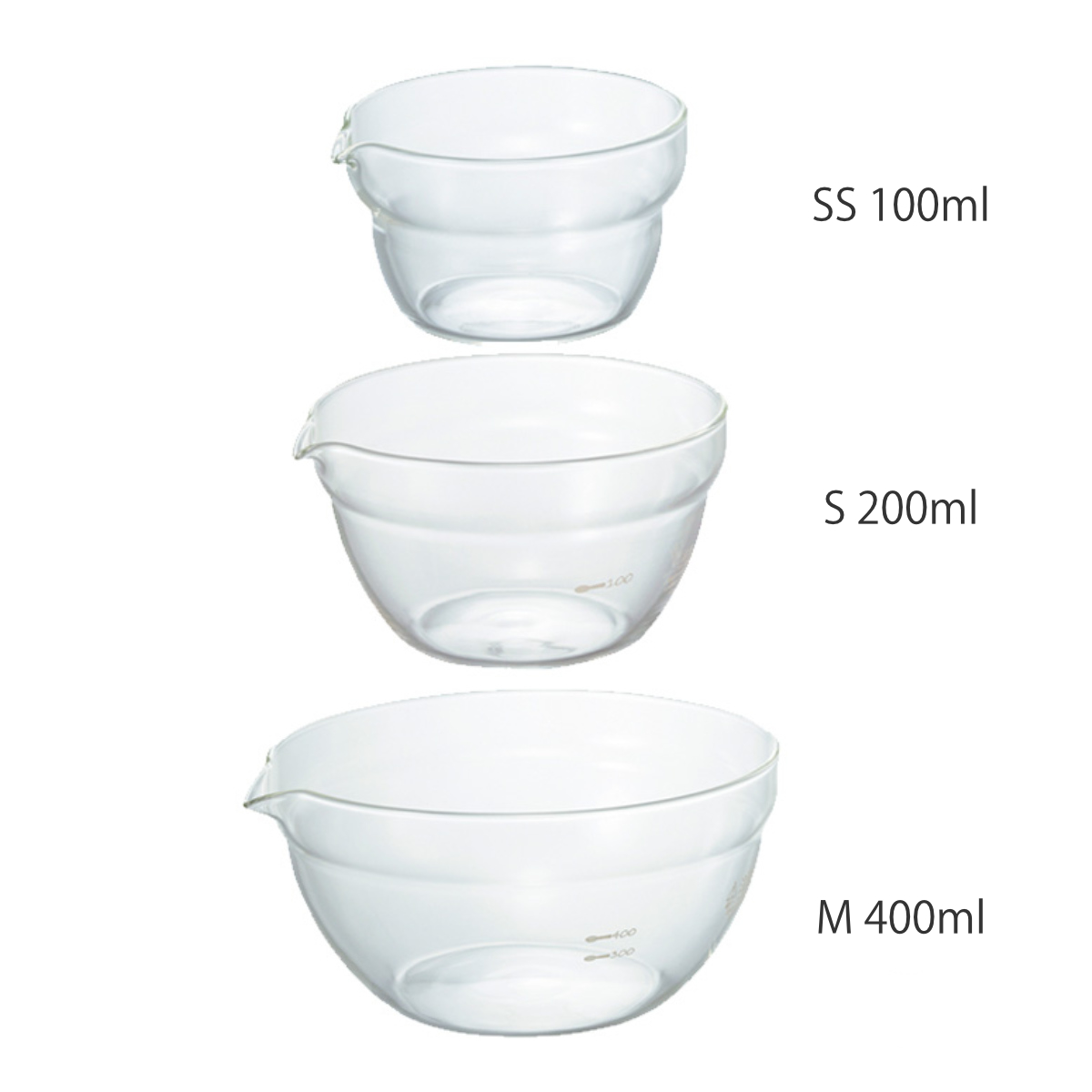 HARIO ハリオ ボウル 片口ボール 3個セット ( ボール 耐熱ボウル 耐熱ガラス 調理ボウル 電子レンジ対応 食洗機対応 100ml 200ml 400ml 注ぎ口 レンジOK ミニボウル キッチンボウル 調理用ボウル 下ごしらえ 製菓道具 )