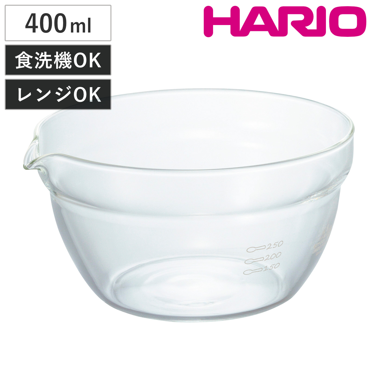 HARIO ハリオ ボウル 耐熱ガラス製 片口ボウル 400 ( ボール 耐熱ボウル 耐熱ガラス 調理ボウル 電子レンジ対応 食洗機対応 400ml 注ぎ口 レンジOK ミニボウル キッチンボウル 調理用ボウル 下ごしらえ 製菓道具 )